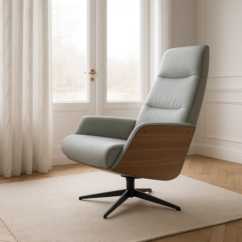 Gray Leather Relax Swivel and Recliner Lounge Chair With Black Legs  SL-HJ5093MFM -  Lounge Chairs - ebarza Furniture UAE | Shop Modern Furniture in Abu Dhabi & Dubai - مفروشات ايبازرا في الامارات | تسوق اثاث عصري وديكورات مميزة في دبي وابوظبي