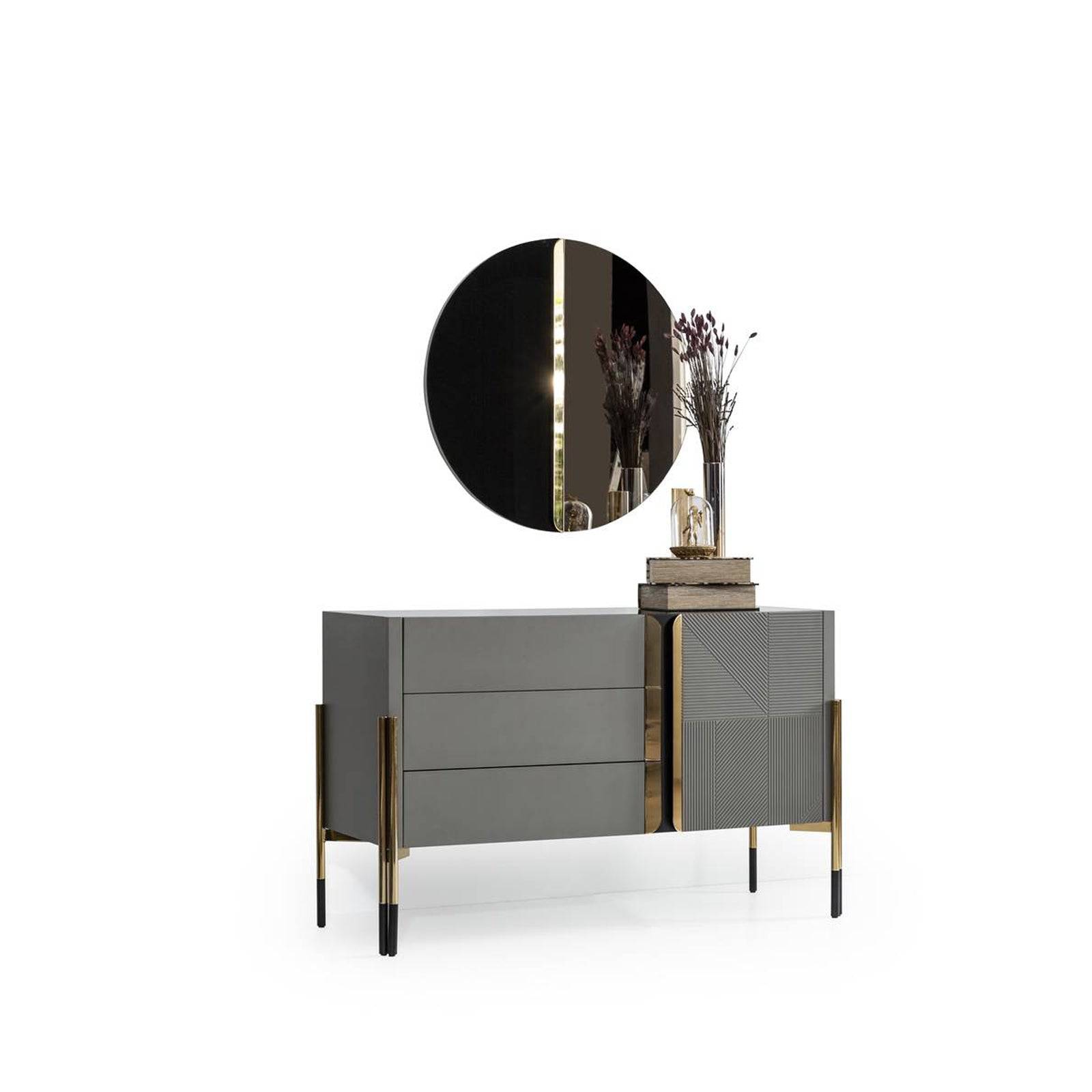 Display Item - Grey Dresser And Mirror Diva022-Dresser Nakheel -  DISPLAY ITEM - ebarza Furniture UAE | Shop Modern Furniture in Abu Dhabi & Dubai - مفروشات ايبازرا في الامارات | تسوق اثاث عصري وديكورات مميزة في دبي وابوظبي