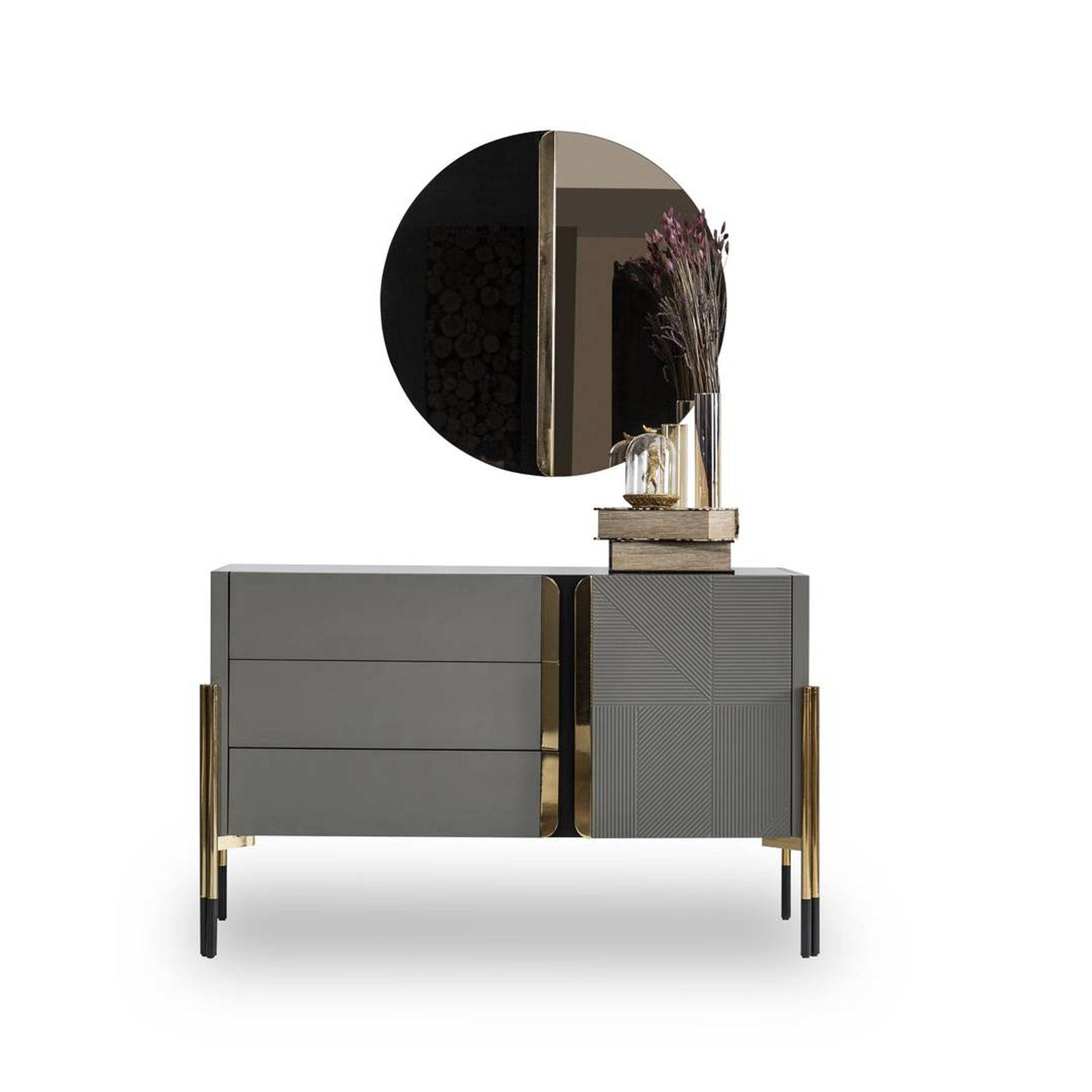 Grey Dresser And Mirror Diva022-Dresser -  Dressers and Mirrors | طاولة زينة ومرآة غراي باللون الرمادي - ebarza Furniture UAE | Shop Modern Furniture in Abu Dhabi & Dubai - مفروشات ايبازرا في الامارات | تسوق اثاث عصري وديكورات مميزة في دبي وابوظبي