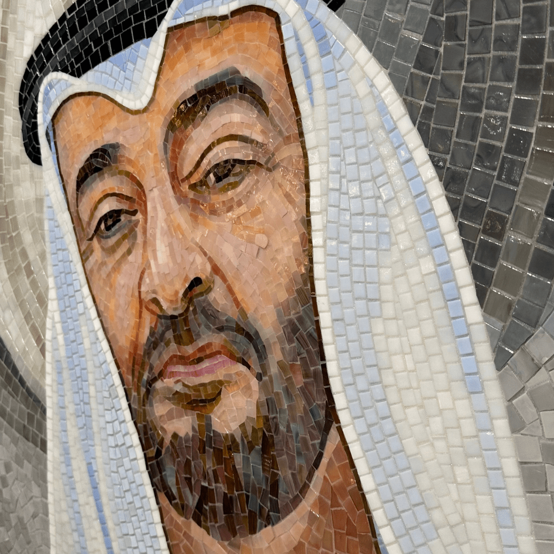 H. H. Sh Muhammad Bin Zayed & H. H. Sh Zayed Al Nahyan  Handmade Ice Jade Mosaic With Golden Frame 120X160 Cm Qp104 -  Paintings | فسيفساء الشيخ محمد بن زايد و الشيخ زايد ال نهيان المصنوعة من اليشم الجليدي مصنوع يدويًا بإطار ذهبي 120*160 سم - ebarza Furniture UAE | Shop Modern Furniture in Abu Dhabi & Dubai - مفروشات ايبازرا في الامارات | تسوق اثاث عصري وديكورات مميزة في دبي وابوظبي