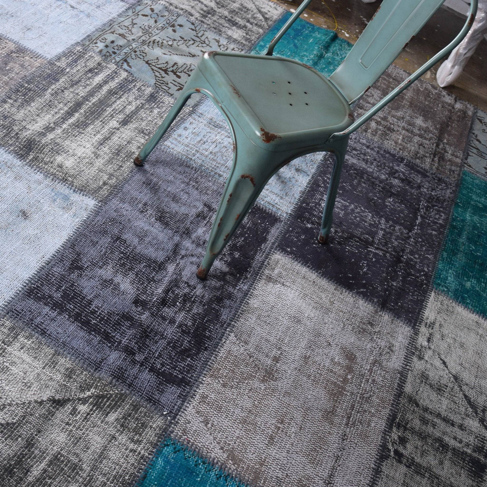 Hali Handmade Patchwork Over Dyed Rug 250X250 Pw075 G+T -  Rugs - ebarza Furniture UAE | Shop Modern Furniture in Abu Dhabi & Dubai - مفروشات ايبازرا في الامارات | تسوق اثاث عصري وديكورات مميزة في دبي وابوظبي