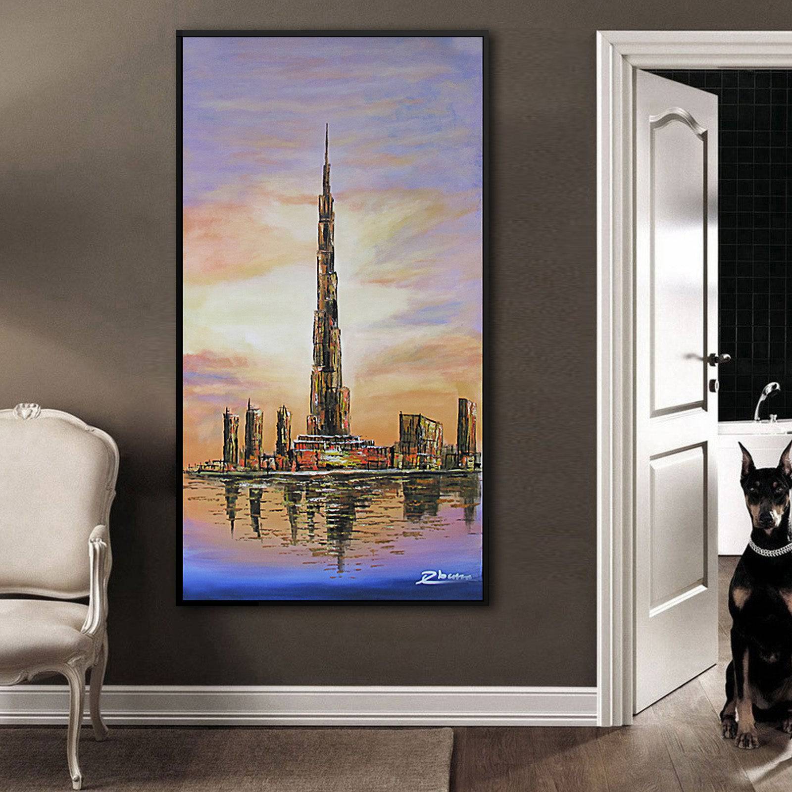 Hand Painted Burj Khalifa Dubai Art Painting With Frame 90X180 Cm Soap0012X -  Paintings - ebarza Furniture UAE | Shop Modern Furniture in Abu Dhabi & Dubai - مفروشات ايبازرا في الامارات | تسوق اثاث عصري وديكورات مميزة في دبي وابوظبي