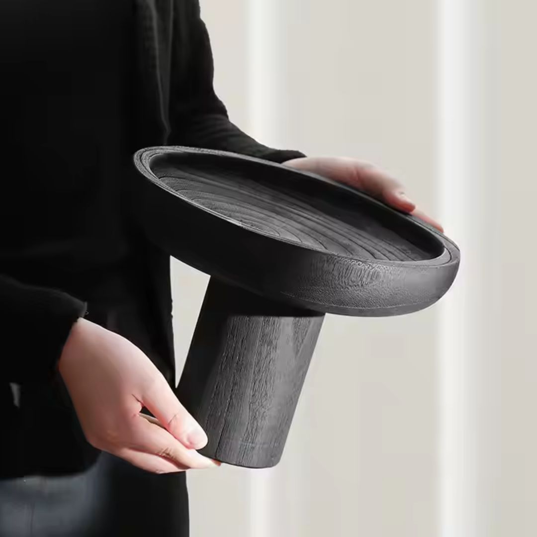 High-Legged Wooden Fruit Bowl-Black FB-MC23010B -  Bowls - ebarza Furniture UAE | Shop Modern Furniture in Abu Dhabi & Dubai - مفروشات ايبازرا في الامارات | تسوق اثاث عصري وديكورات مميزة في دبي وابوظبي