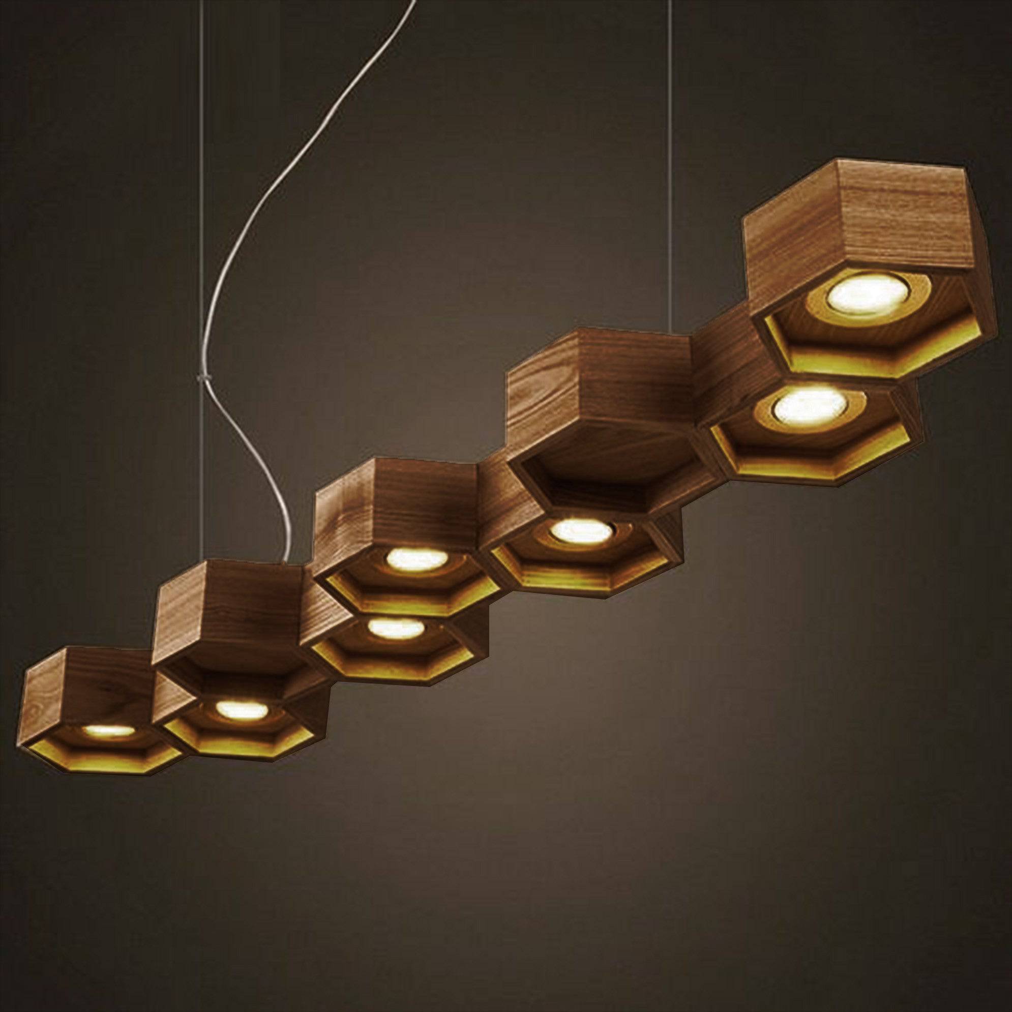 Honeycomb Solid Wood Pendant Lamp With Led Bulbs Bp0687-9W -  Pendant Lamps | مصباح معلق من الخشب الصلب على شكل خلية نحل مع لمبات - ebarza Furniture UAE | Shop Modern Furniture in Abu Dhabi & Dubai - مفروشات ايبازرا في الامارات | تسوق اثاث عصري وديكورات مميزة في دبي وابوظبي