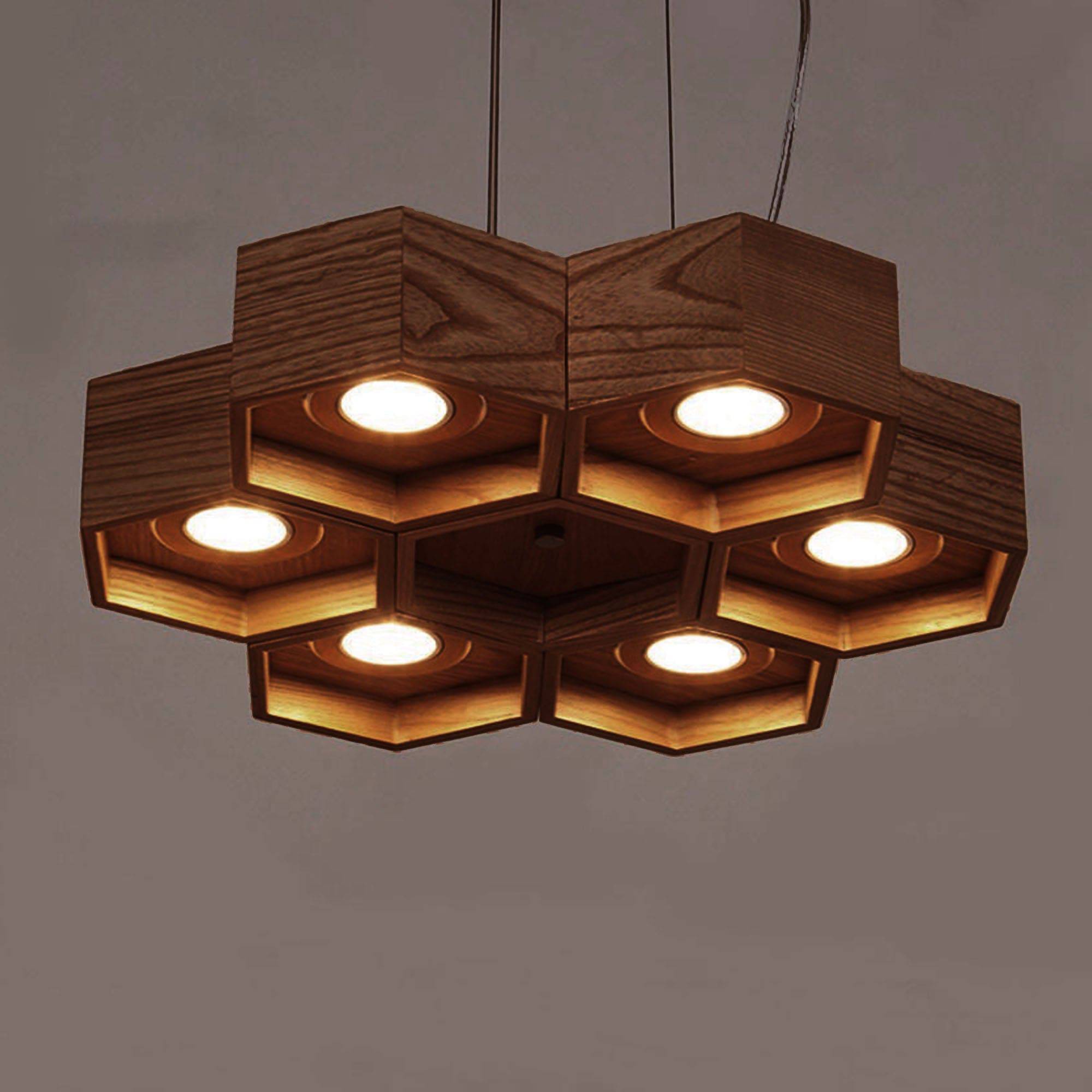 Honeycomb Solid Wood Pendant Lamp With Led Bulbs Bpmt26-W -  Pendant Lamps - ebarza Furniture UAE | Shop Modern Furniture in Abu Dhabi & Dubai - مفروشات ايبازرا في الامارات | تسوق اثاث عصري وديكورات مميزة في دبي وابوظبي