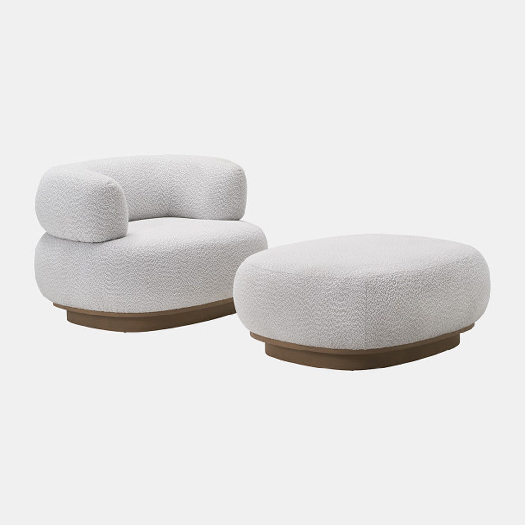 Modern RoundBack Chair With Ottoman - Ivory 17088Ra/ 17088E -  Lounge Chairs | كرسي مستدير عصري مع مسند قدم - عاجي - ebarza Furniture UAE | Shop Modern Furniture in Abu Dhabi & Dubai - مفروشات ايبازرا في الامارات | تسوق اثاث عصري وديكورات مميزة في دبي وابوظبي