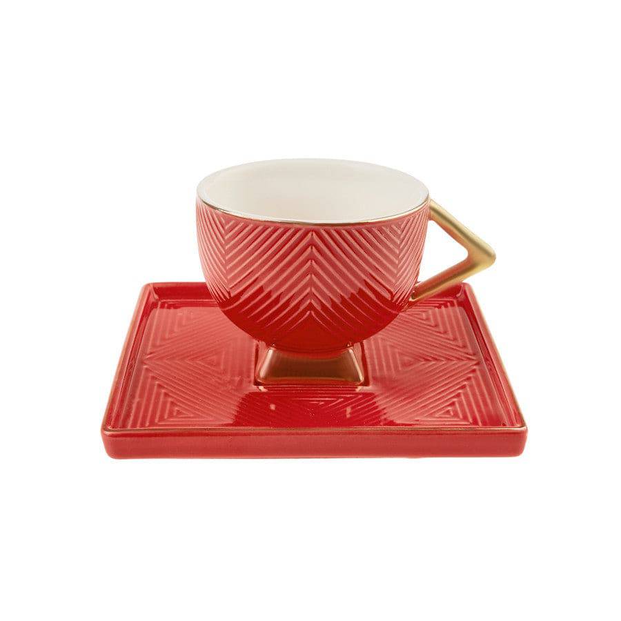 Karaca Art Deco Red 2 Person Coffee Cup Set 153.03.06.4858 -  Coffee Sets | طقم فناجين قهوة كاراجا آرت ديكو ريد لشخصين - ebarza Furniture UAE | Shop Modern Furniture in Abu Dhabi & Dubai - مفروشات ايبازرا في الامارات | تسوق اثاث عصري وديكورات مميزة في دبي وابوظبي