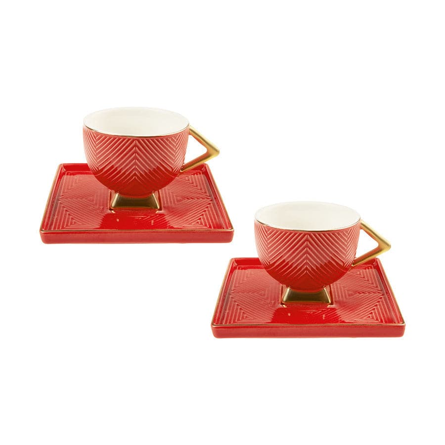 Karaca Art Deco Red 2 Person Coffee Cup Set 153.03.06.4858 -  Coffee Sets | طقم فناجين قهوة كاراجا آرت ديكو ريد لشخصين - ebarza Furniture UAE | Shop Modern Furniture in Abu Dhabi & Dubai - مفروشات ايبازرا في الامارات | تسوق اثاث عصري وديكورات مميزة في دبي وابوظبي