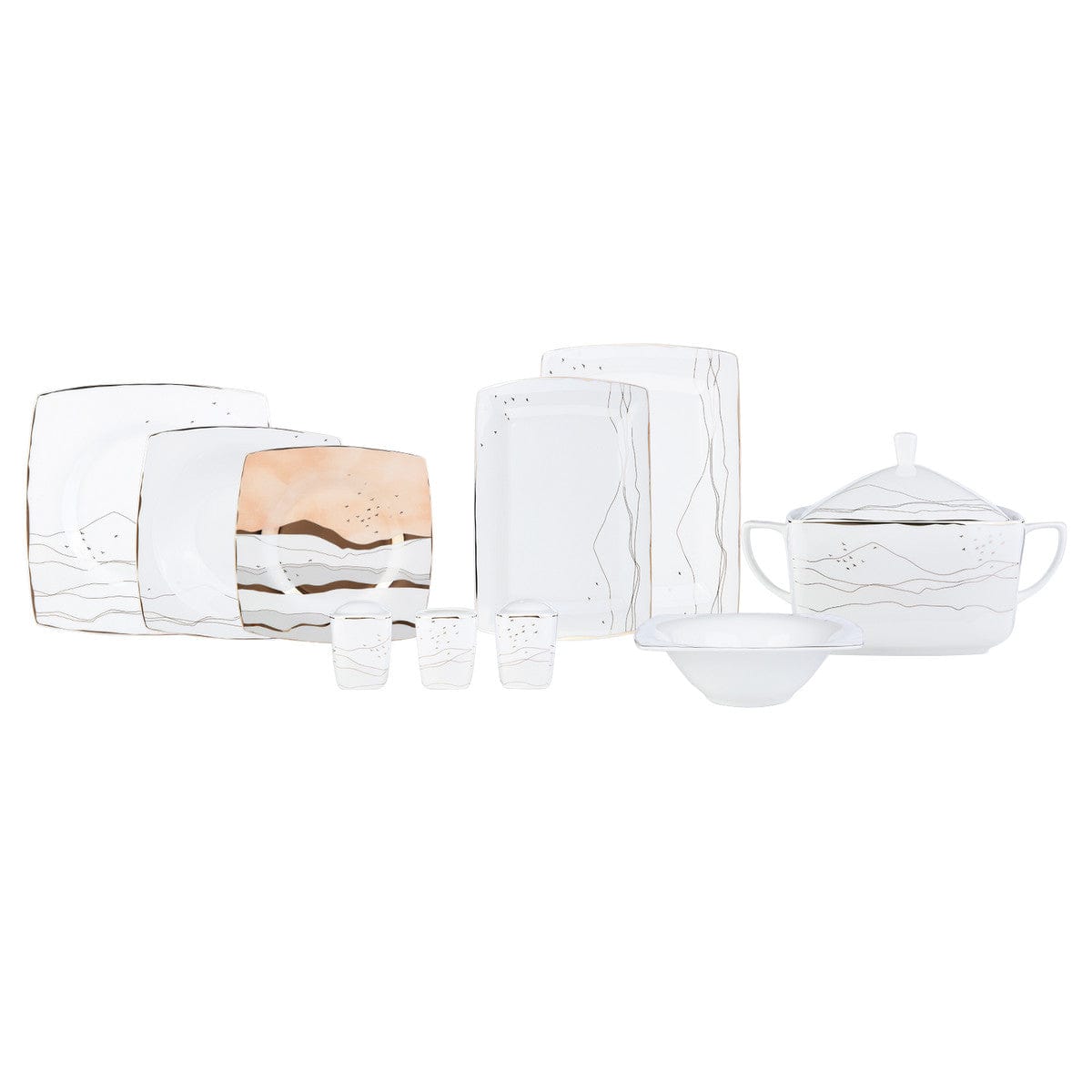 Karaca Fine Pearl Ocaso 62 Pieces Square Pearl Dinnerware Set For 12 People 153.03.08.0295 -  Dinnerware Sets | طقم أواني الطعام كاراجا فاين بيرل أوكاسو62 قطعة مربعة لؤلؤية لـ 12 شخص - ebarza Furniture UAE | Shop Modern Furniture in Abu Dhabi & Dubai - مفروشات ايبازرا في الامارات | تسوق اثاث عصري وديكورات مميزة في دبي وابوظبي