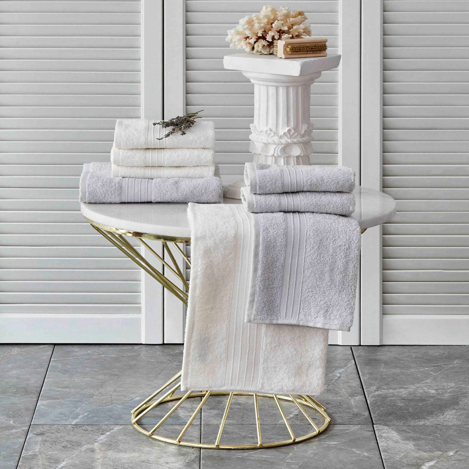 Karaca Home Delora OFF WHITE GREY  8 Piece Towel Set 200.17.01.0228 -  Towels | طقم مناشف كاراجا هوم ديلورا رمادي 8 قطع - ebarza Furniture UAE | Shop Modern Furniture in Abu Dhabi & Dubai - مفروشات ايبازرا في الامارات | تسوق اثاث عصري وديكورات مميزة في دبي وابوظبي