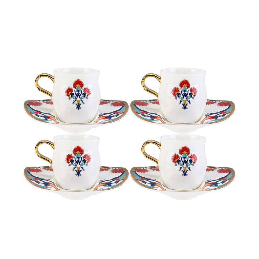 Karaca Lale Hatun Set Of 4 Coffee Cups 153.03.07.8716 -  Coffee Sets | طقم كاراجا لالي هاتون مكون من 4 فناجين قهوة - ebarza Furniture UAE | Shop Modern Furniture in Abu Dhabi & Dubai - مفروشات ايبازرا في الامارات | تسوق اثاث عصري وديكورات مميزة في دبي وابوظبي