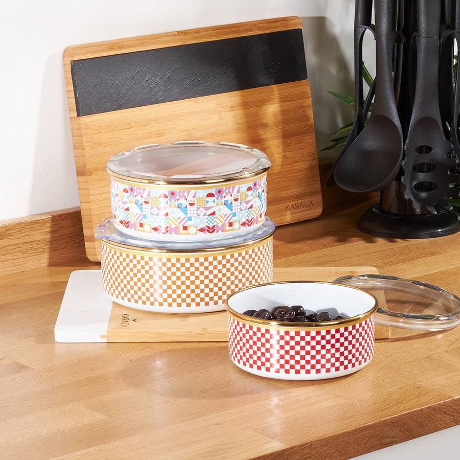 Karaca Lyria Enamel 3 Pcs Storage Container 153.03.06.6022 -  Container Sets | حاوية تخزين كاراجا ليريا المينا 3 قطع - ebarza Furniture UAE | Shop Modern Furniture in Abu Dhabi & Dubai - مفروشات ايبازرا في الامارات | تسوق اثاث عصري وديكورات مميزة في دبي وابوظبي