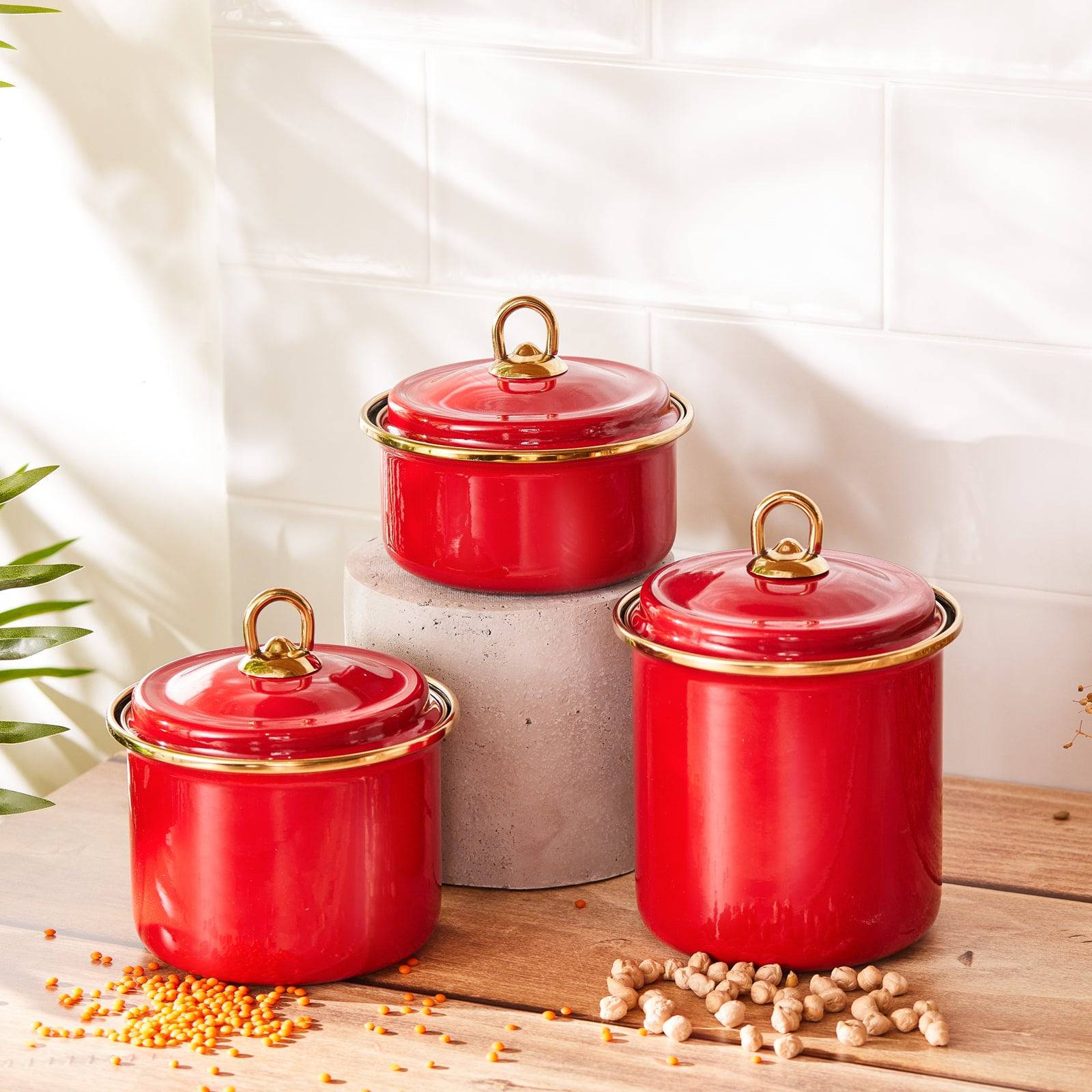 Karaca Retro Red Storage Container Set Of 3 153.03.06.5033 -  Spice Sets | مجموعة حاويات تخزين كاراجا ريترو حمراء من 3 - ebarza Furniture UAE | Shop Modern Furniture in Abu Dhabi & Dubai - مفروشات ايبازرا في الامارات | تسوق اثاث عصري وديكورات مميزة في دبي وابوظبي