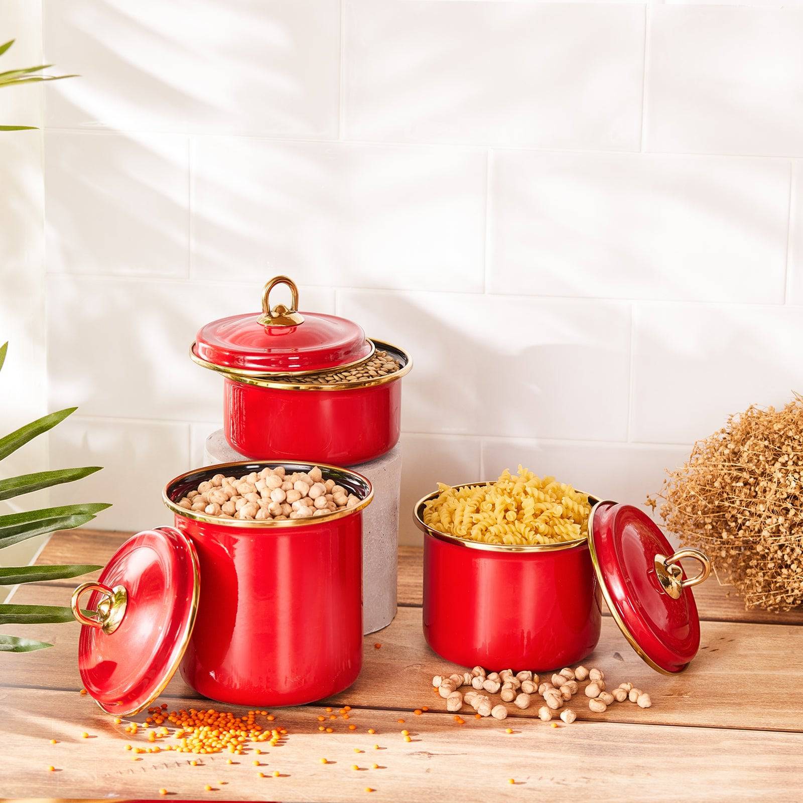 Karaca Retro Red Storage Container Set Of 3 153.03.06.5033 -  Spice Sets | مجموعة حاويات تخزين كاراجا ريترو حمراء من 3 - ebarza Furniture UAE | Shop Modern Furniture in Abu Dhabi & Dubai - مفروشات ايبازرا في الامارات | تسوق اثاث عصري وديكورات مميزة في دبي وابوظبي