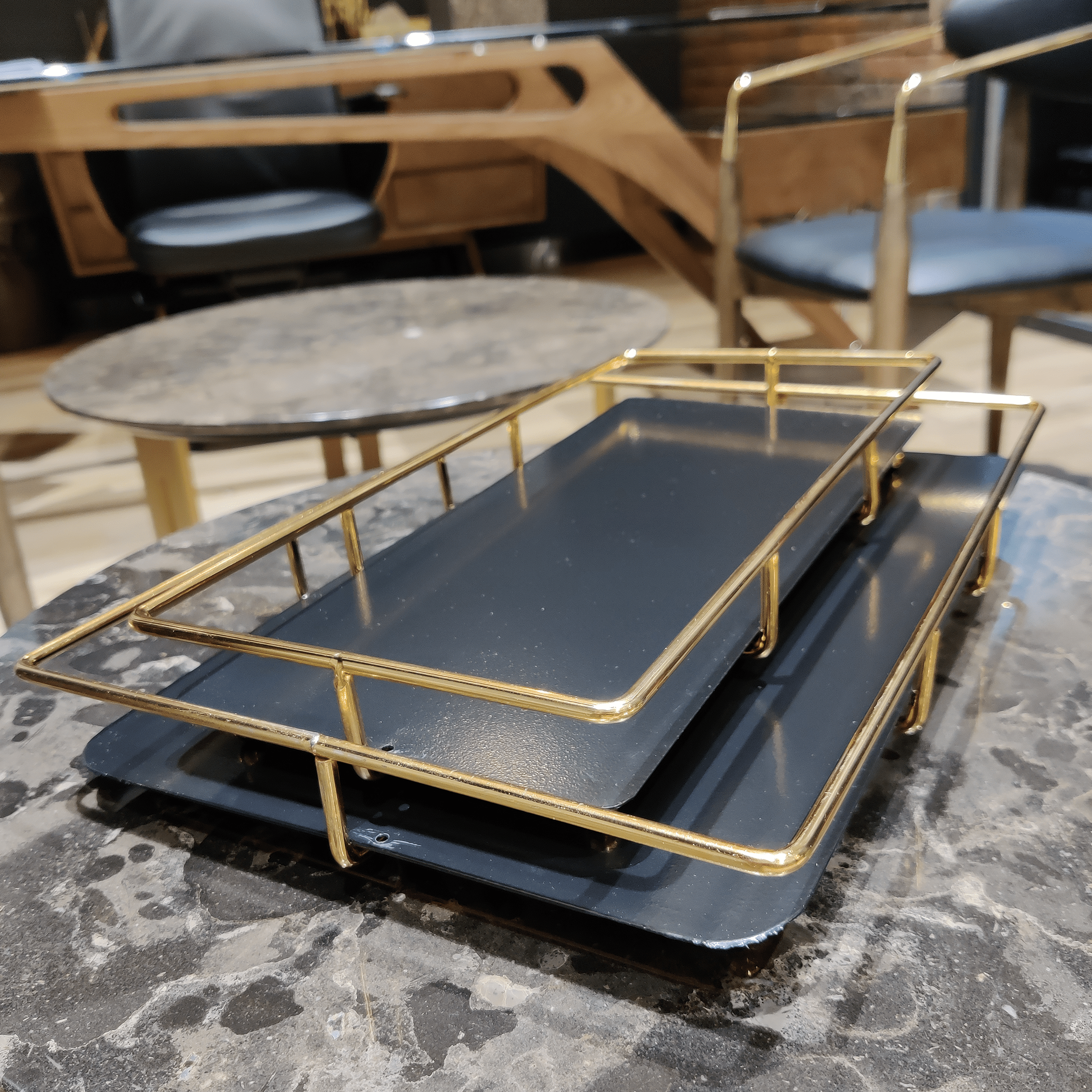 Karaca Set Of 2 Sarah Gold Tray 153.20.01.0181 -  Trays - ebarza Furniture UAE | Shop Modern Furniture in Abu Dhabi & Dubai - مفروشات ايبازرا في الامارات | تسوق اثاث عصري وديكورات مميزة في دبي وابوظبي