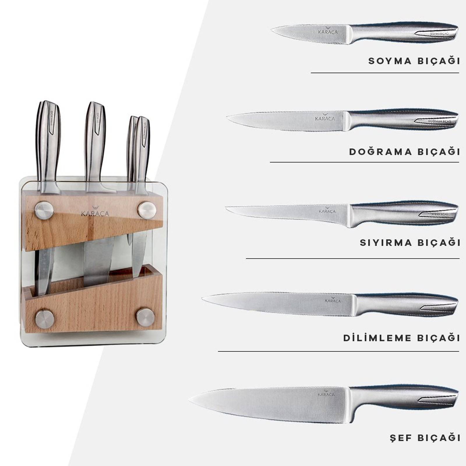 Karaca Venus 6 Piece Knife Set With Glass Stand 153.02.03.2209 -  Kitchen Knives | طقم سكاكين كاراجا فينوس 6 قطع مع حامل زجاجي - ebarza Furniture UAE | Shop Modern Furniture in Abu Dhabi & Dubai - مفروشات ايبازرا في الامارات | تسوق اثاث عصري وديكورات مميزة في دبي وابوظبي