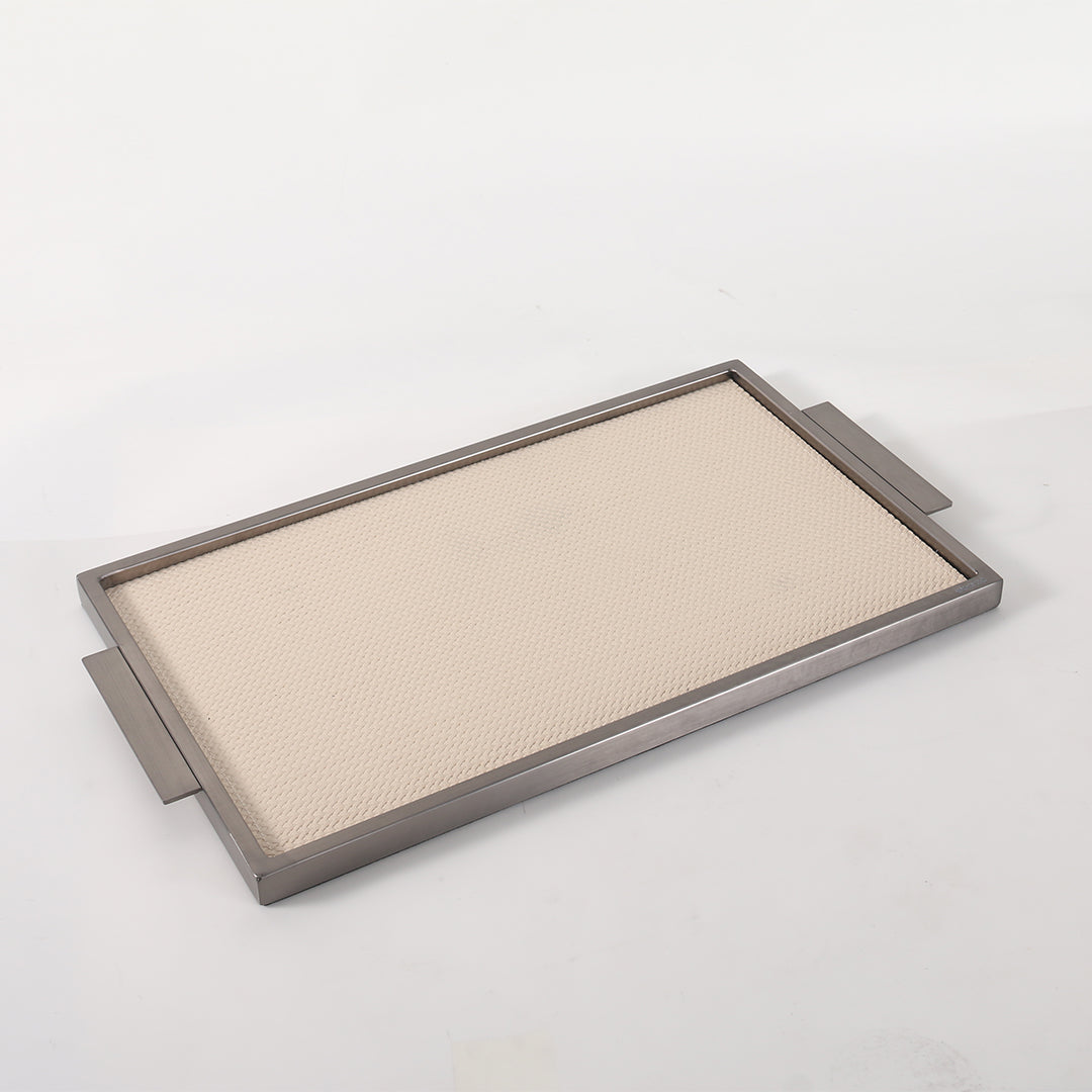 LEATHER & METAL Beige TRAY-L W6047A -  Trays - ebarza Furniture UAE | Shop Modern Furniture in Abu Dhabi & Dubai - مفروشات ايبازرا في الامارات | تسوق اثاث عصري وديكورات مميزة في دبي وابوظبي