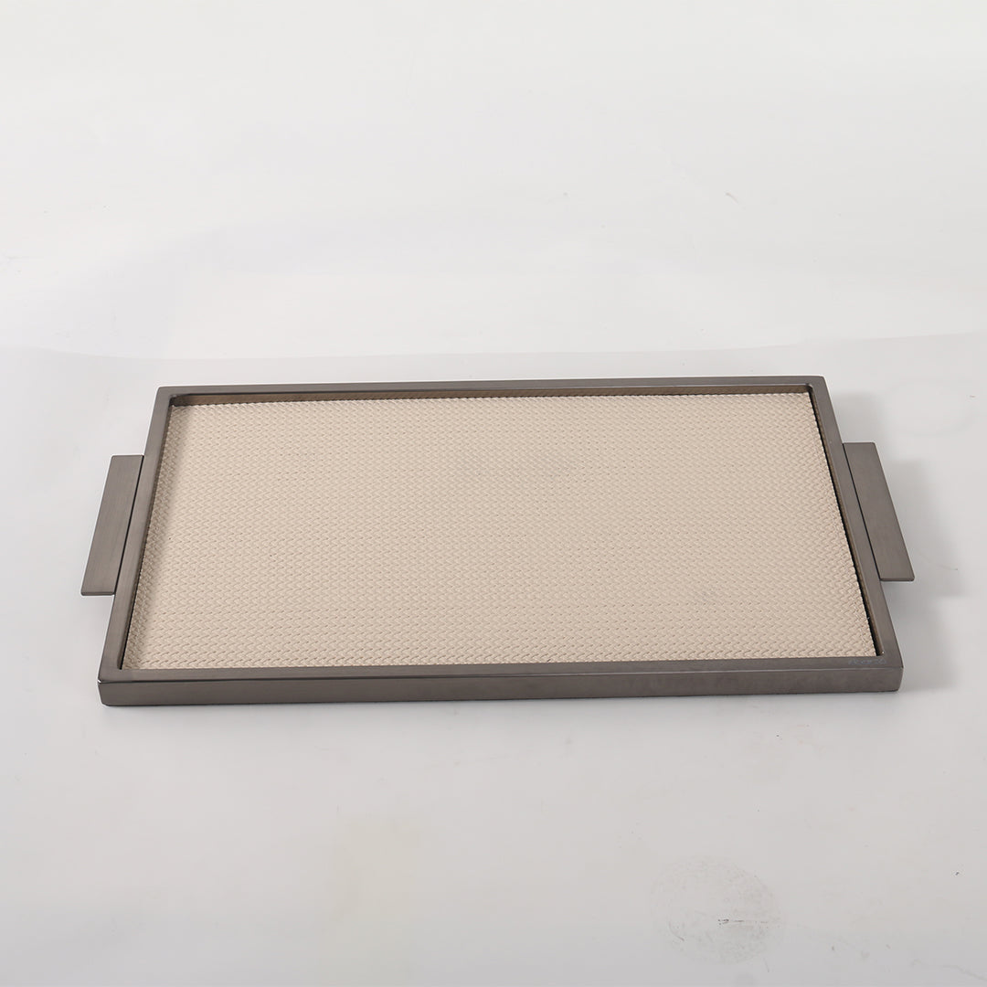 LEATHER & METAL Beige TRAY-L W6047A -  Trays - ebarza Furniture UAE | Shop Modern Furniture in Abu Dhabi & Dubai - مفروشات ايبازرا في الامارات | تسوق اثاث عصري وديكورات مميزة في دبي وابوظبي