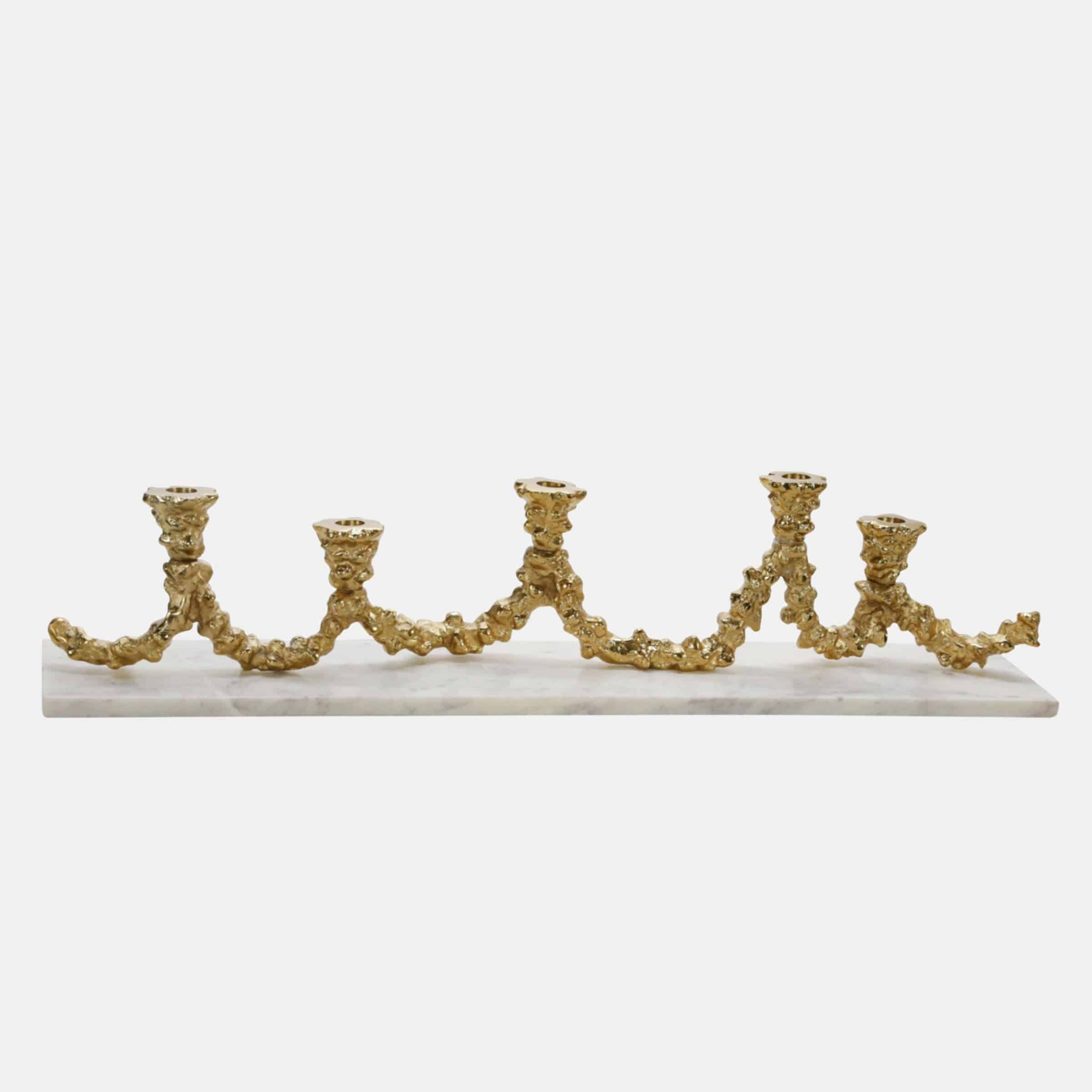 Metal Candelabra On Marble Base, White And Gold 15212 -  Candle Holders | شمعدان معدني على قاعدة رخامية ، أبيض وذهبي - ebarza Furniture UAE | Shop Modern Furniture in Abu Dhabi & Dubai - مفروشات ايبازرا في الامارات | تسوق اثاث عصري وديكورات مميزة في دبي وابوظبي