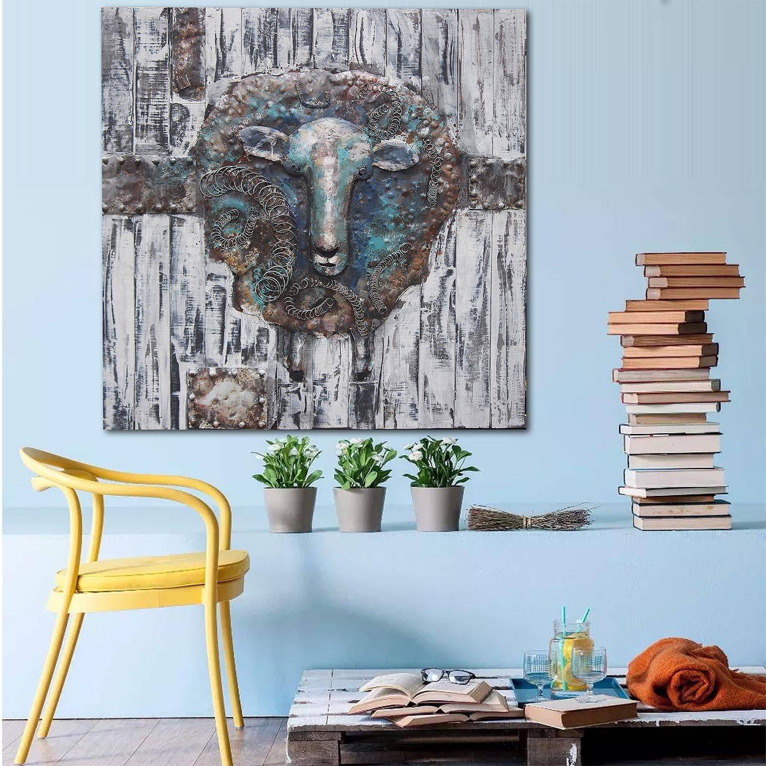 Metal Sheep Handcrafted Metal Art Painting 100X100 Cm Soap033 -  Paintings - ebarza Furniture UAE | Shop Modern Furniture in Abu Dhabi & Dubai - مفروشات ايبازرا في الامارات | تسوق اثاث عصري وديكورات مميزة في دبي وابوظبي