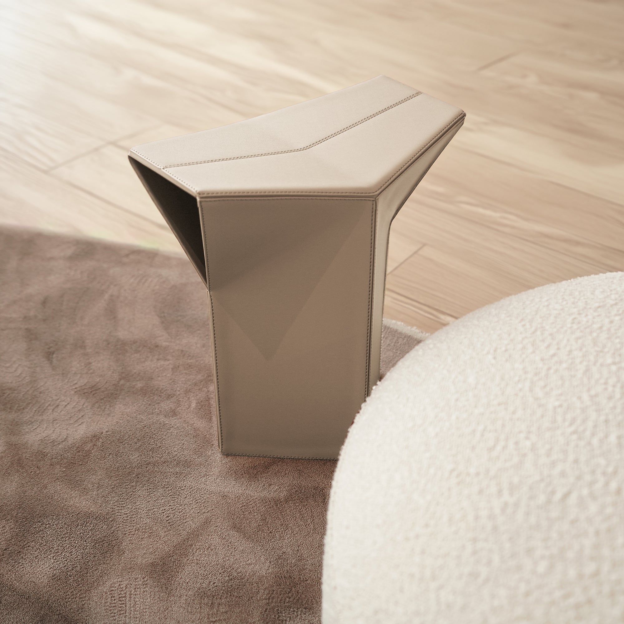 Microfiber Saddle Leather Side Table/ Low Stool JK-D161  Beige -  Poufs - ebarza Furniture UAE | Shop Modern Furniture in Abu Dhabi & Dubai - مفروشات ايبازرا في الامارات | تسوق اثاث عصري وديكورات مميزة في دبي وابوظبي