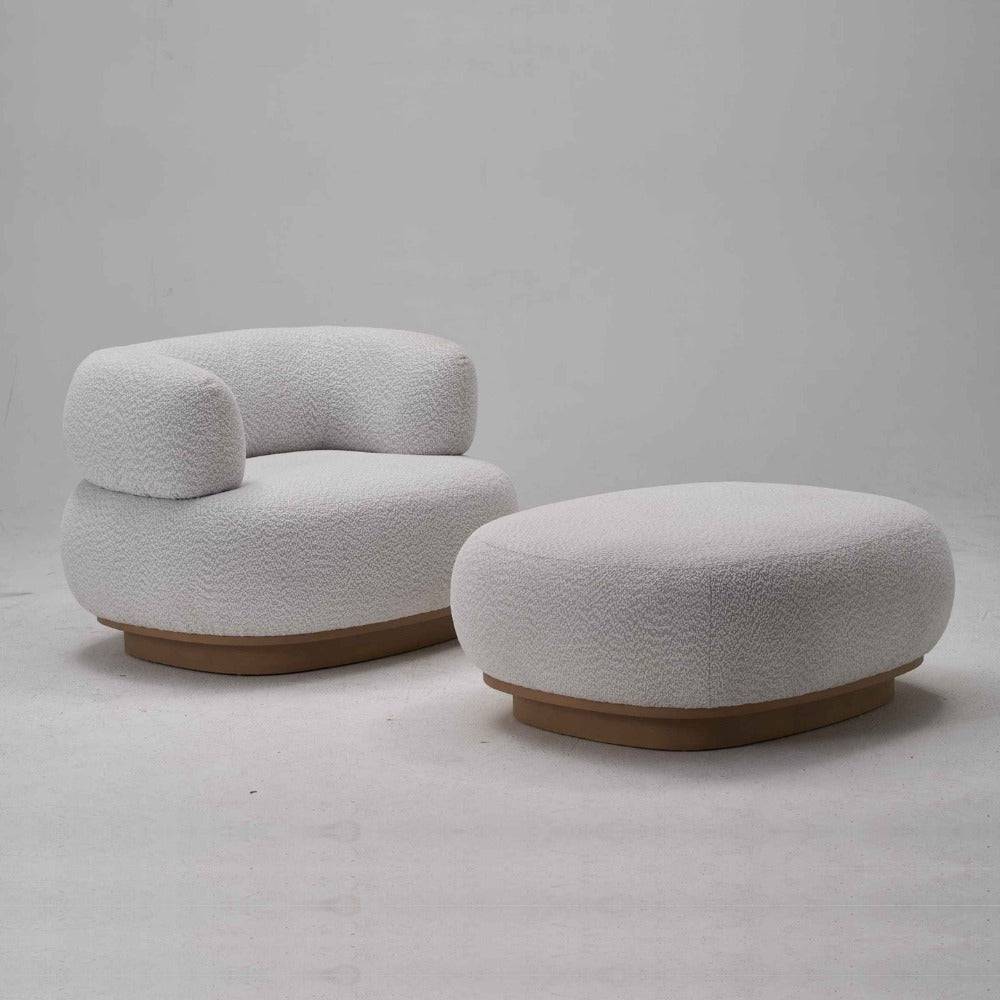 Modern RoundBack Chair With Ottoman - Ivory 17088Ra/ 17088E -  Lounge Chairs | كرسي مستدير عصري مع مسند قدم - عاجي - ebarza Furniture UAE | Shop Modern Furniture in Abu Dhabi & Dubai - مفروشات ايبازرا في الامارات | تسوق اثاث عصري وديكورات مميزة في دبي وابوظبي