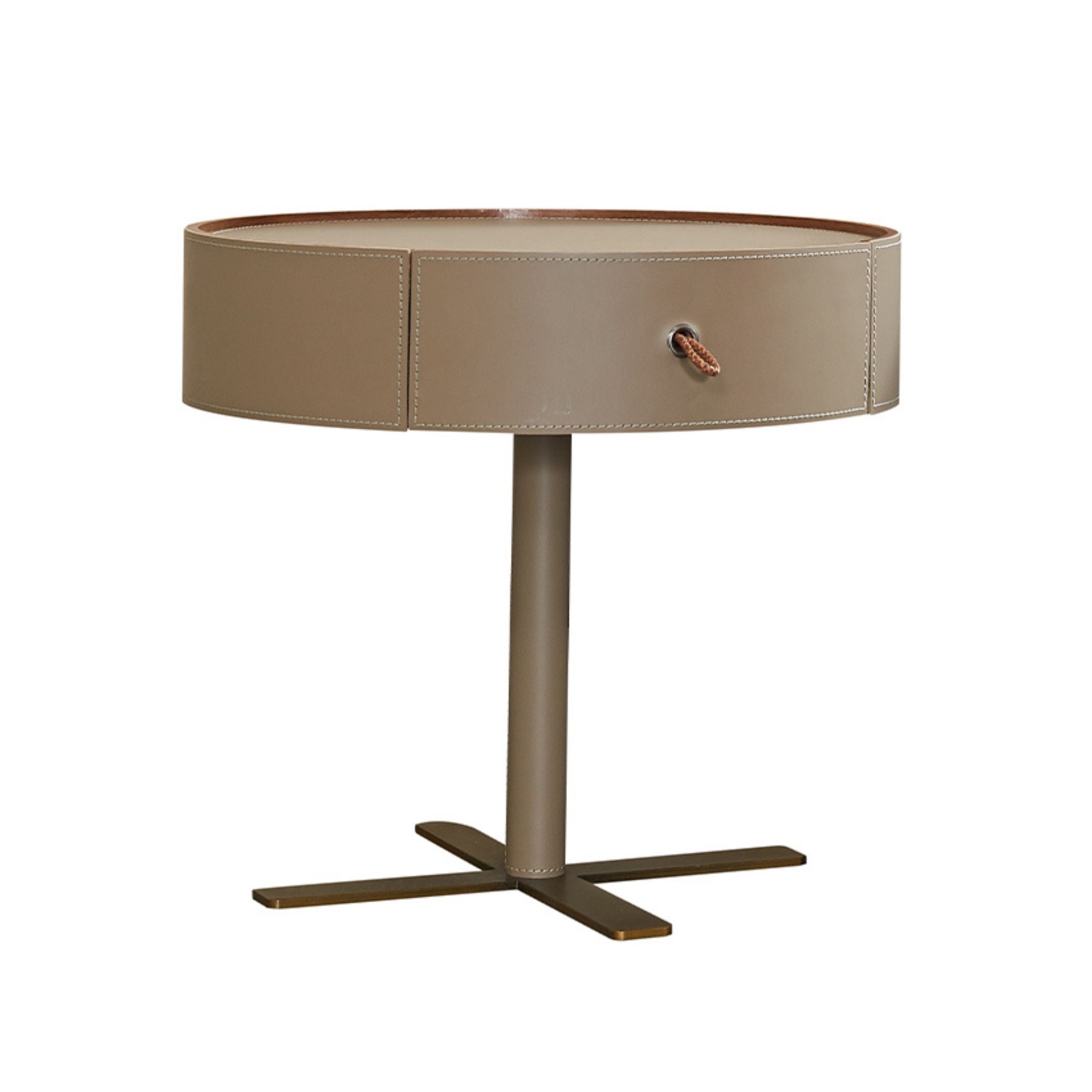 Mojave Saddle Leather Bedside Table MLL-T64 -  Side Tables - ebarza Furniture UAE | Shop Modern Furniture in Abu Dhabi & Dubai - مفروشات ايبازرا في الامارات | تسوق اثاث عصري وديكورات مميزة في دبي وابوظبي