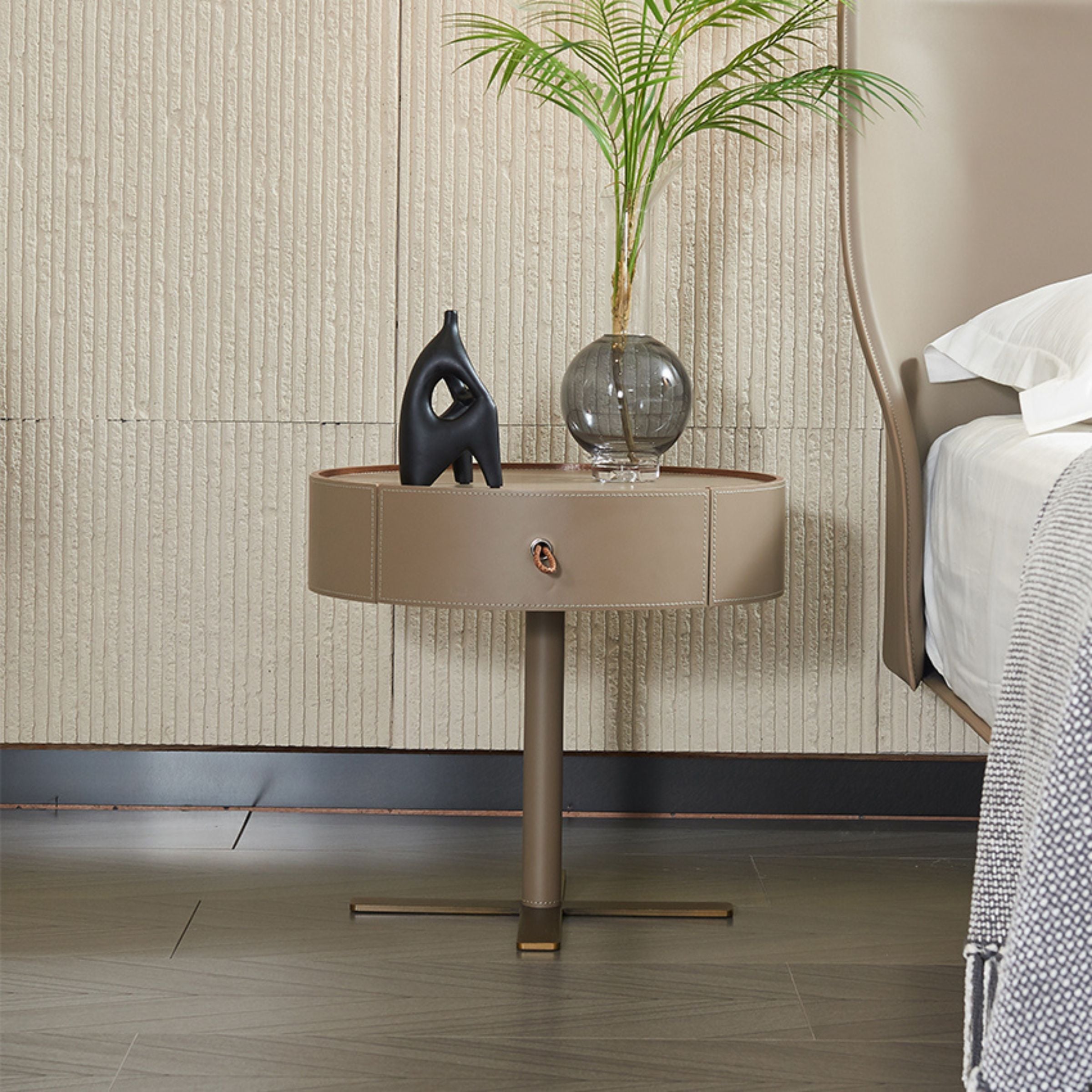 Mojave Saddle Leather Bedside Table MLL-T64 -  Side Tables - ebarza Furniture UAE | Shop Modern Furniture in Abu Dhabi & Dubai - مفروشات ايبازرا في الامارات | تسوق اثاث عصري وديكورات مميزة في دبي وابوظبي