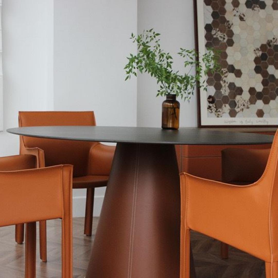 Mycroft Saddle Leather With Sintered Stone Dining Table MLL-C02 -  Dining Tables - ebarza Furniture UAE | Shop Modern Furniture in Abu Dhabi & Dubai - مفروشات ايبازرا في الامارات | تسوق اثاث عصري وديكورات مميزة في دبي وابوظبي