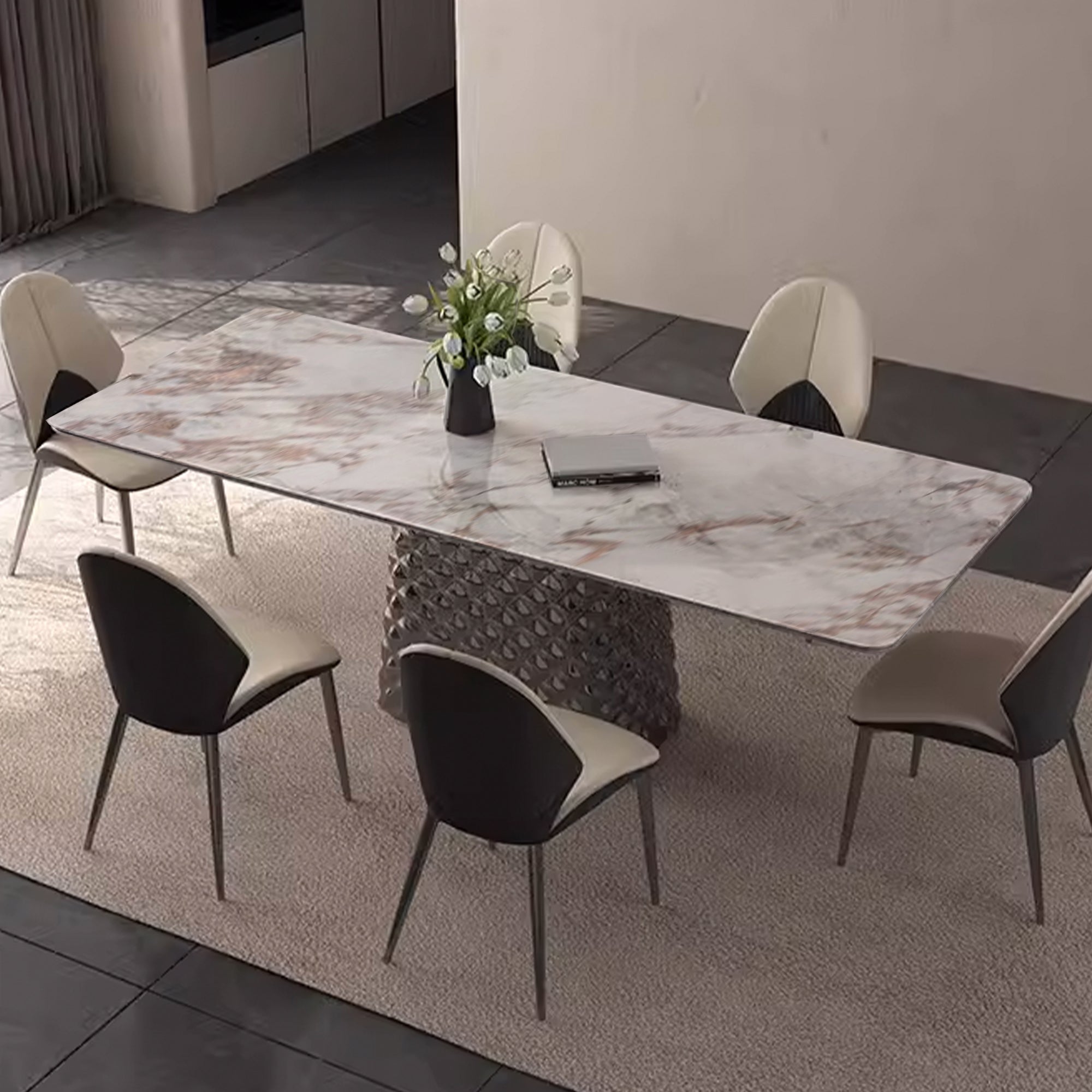 Sintered Stone Dining Table Tg-T11 -  Dining Tables - ebarza Furniture UAE | Shop Modern Furniture in Abu Dhabi & Dubai - مفروشات ايبازرا في الامارات | تسوق اثاث عصري وديكورات مميزة في دبي وابوظبي