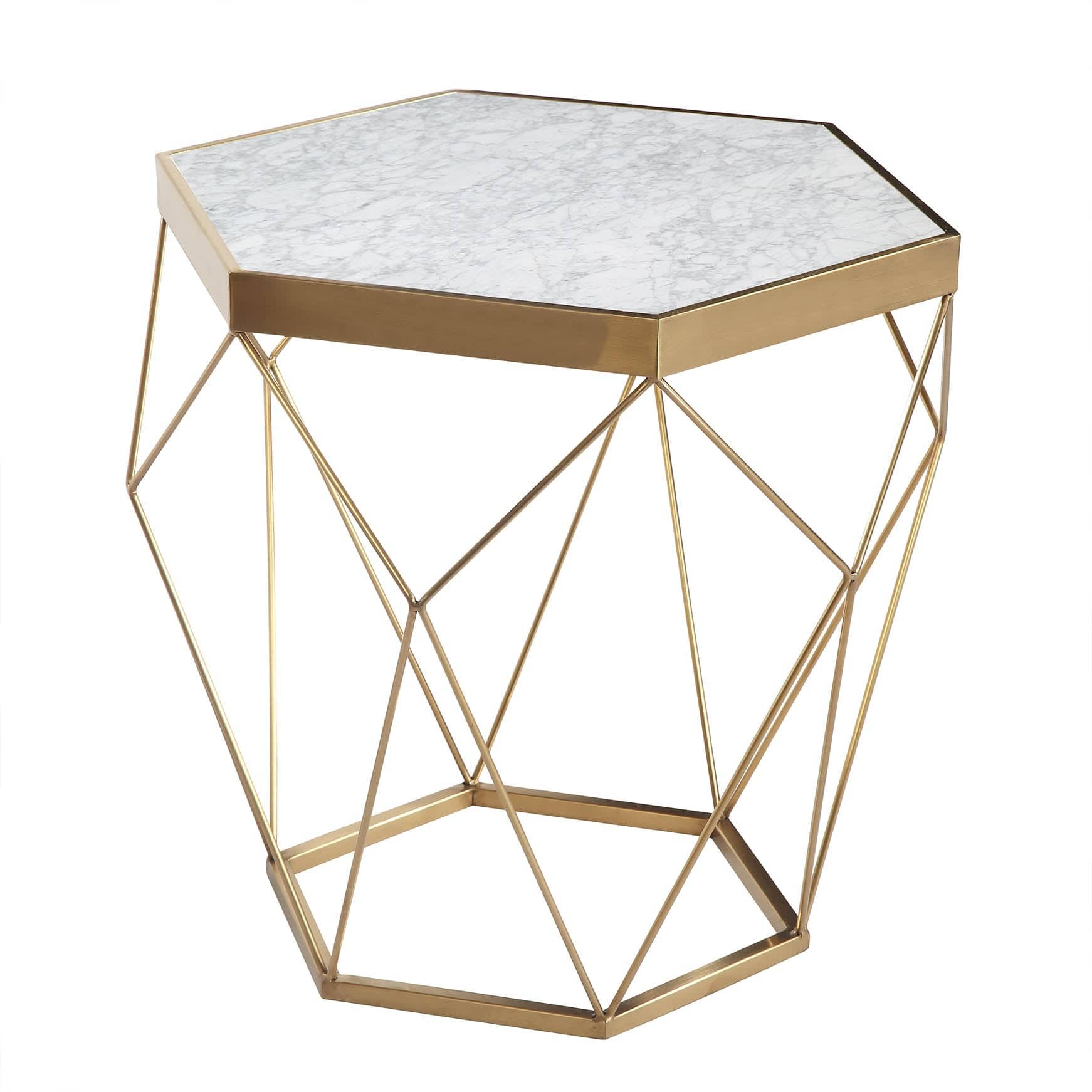 Natural Marble & Stainless Steel Table Bp8811-G-S -  Side Tables - ebarza Furniture UAE | Shop Modern Furniture in Abu Dhabi & Dubai - مفروشات ايبازرا في الامارات | تسوق اثاث عصري وديكورات مميزة في دبي وابوظبي