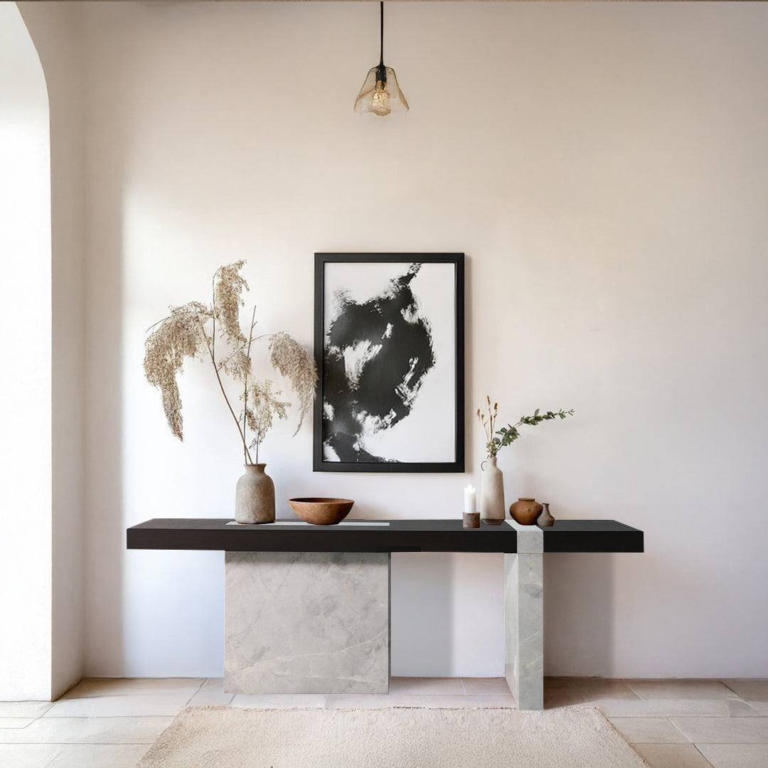 New Smoky Base Grey Marble Console JK-W011 -  Consoles - ebarza Furniture UAE | Shop Modern Furniture in Abu Dhabi & Dubai - مفروشات ايبازرا في الامارات | تسوق اثاث عصري وديكورات مميزة في دبي وابوظبي