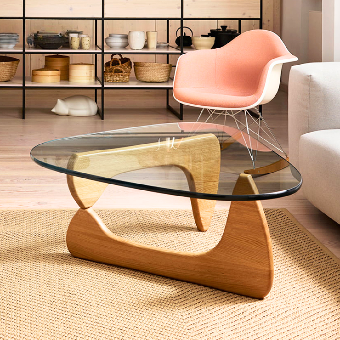 Noguchi Solid Wood Coffee Table With Glass Top Bp8083-N -  Coffee Tables - ebarza Furniture UAE | Shop Modern Furniture in Abu Dhabi & Dubai - مفروشات ايبازرا في الامارات | تسوق اثاث عصري وديكورات مميزة في دبي وابوظبي