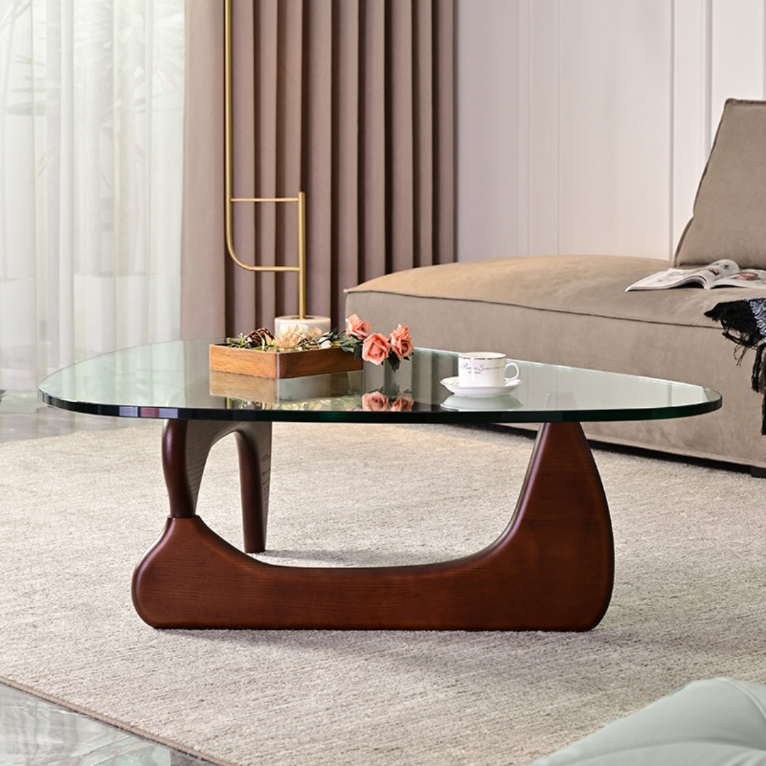 Noguchi Solid Wood Coffee Table With Glass Top Bp8083-W -  Coffee Tables - ebarza Furniture UAE | Shop Modern Furniture in Abu Dhabi & Dubai - مفروشات ايبازرا في الامارات | تسوق اثاث عصري وديكورات مميزة في دبي وابوظبي