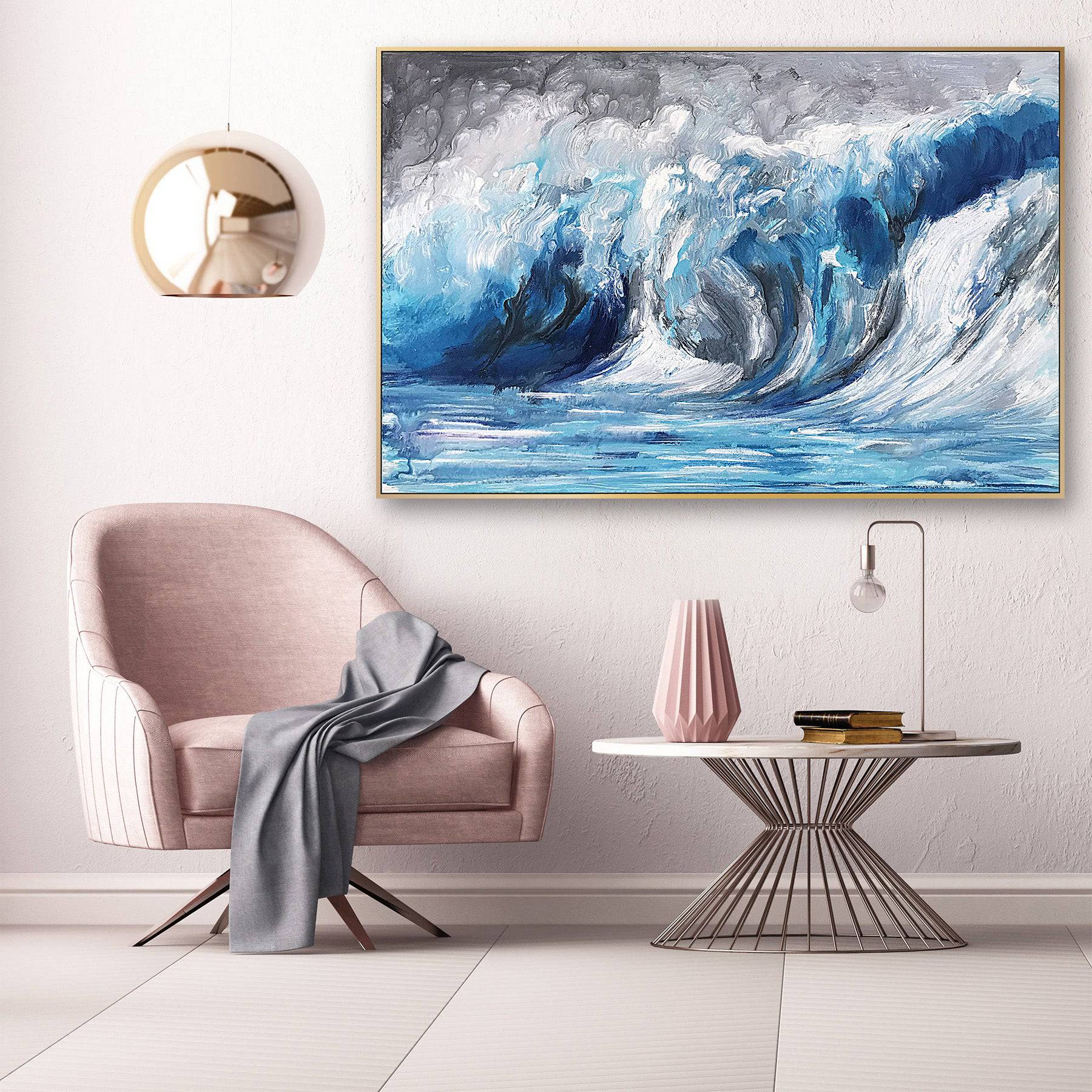 Ocean Waves Hand Painted Art Painting With 120X80 Cm Frame Soaap0010 -  Paintings - ebarza Furniture UAE | Shop Modern Furniture in Abu Dhabi & Dubai - مفروشات ايبازرا في الامارات | تسوق اثاث عصري وديكورات مميزة في دبي وابوظبي