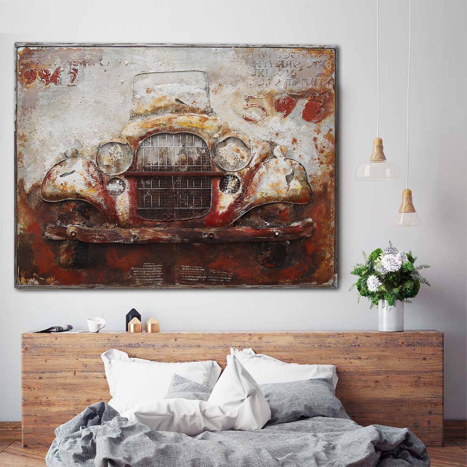 Old Car Handcrafted Metal Art Painting 120X90 Cm Soap015 -  Paintings - ebarza Furniture UAE | Shop Modern Furniture in Abu Dhabi & Dubai - مفروشات ايبازرا في الامارات | تسوق اثاث عصري وديكورات مميزة في دبي وابوظبي