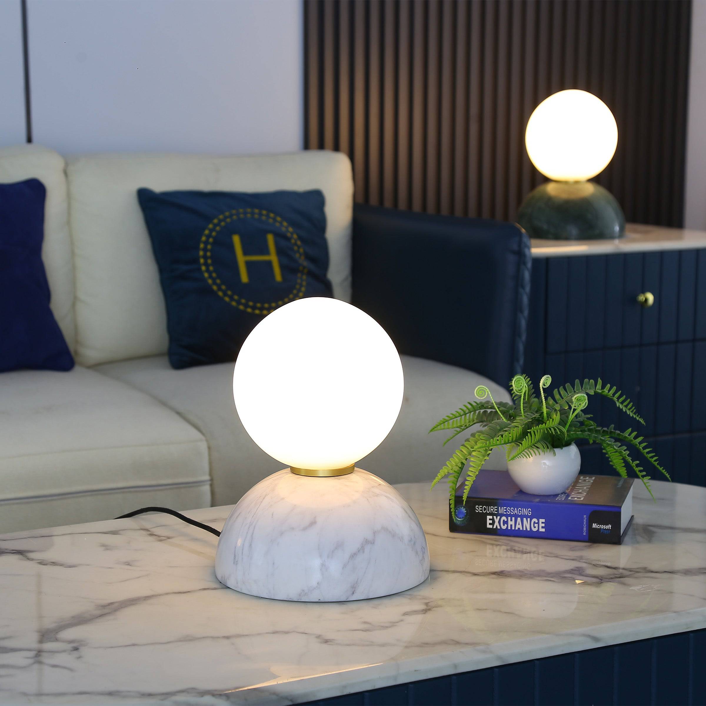 Opal Glass Shade With White Marble Base Table Lamp 8709T-We -  Desk\table Lamps | مصباح طاولة غطاء زجاجي أوبال مع مصباح طاولة بقاعدة من الرخام الأبيض - ebarza Furniture UAE | Shop Modern Furniture in Abu Dhabi & Dubai - مفروشات ايبازرا في الامارات | تسوق اثاث عصري وديكورات مميزة في دبي وابوظبي