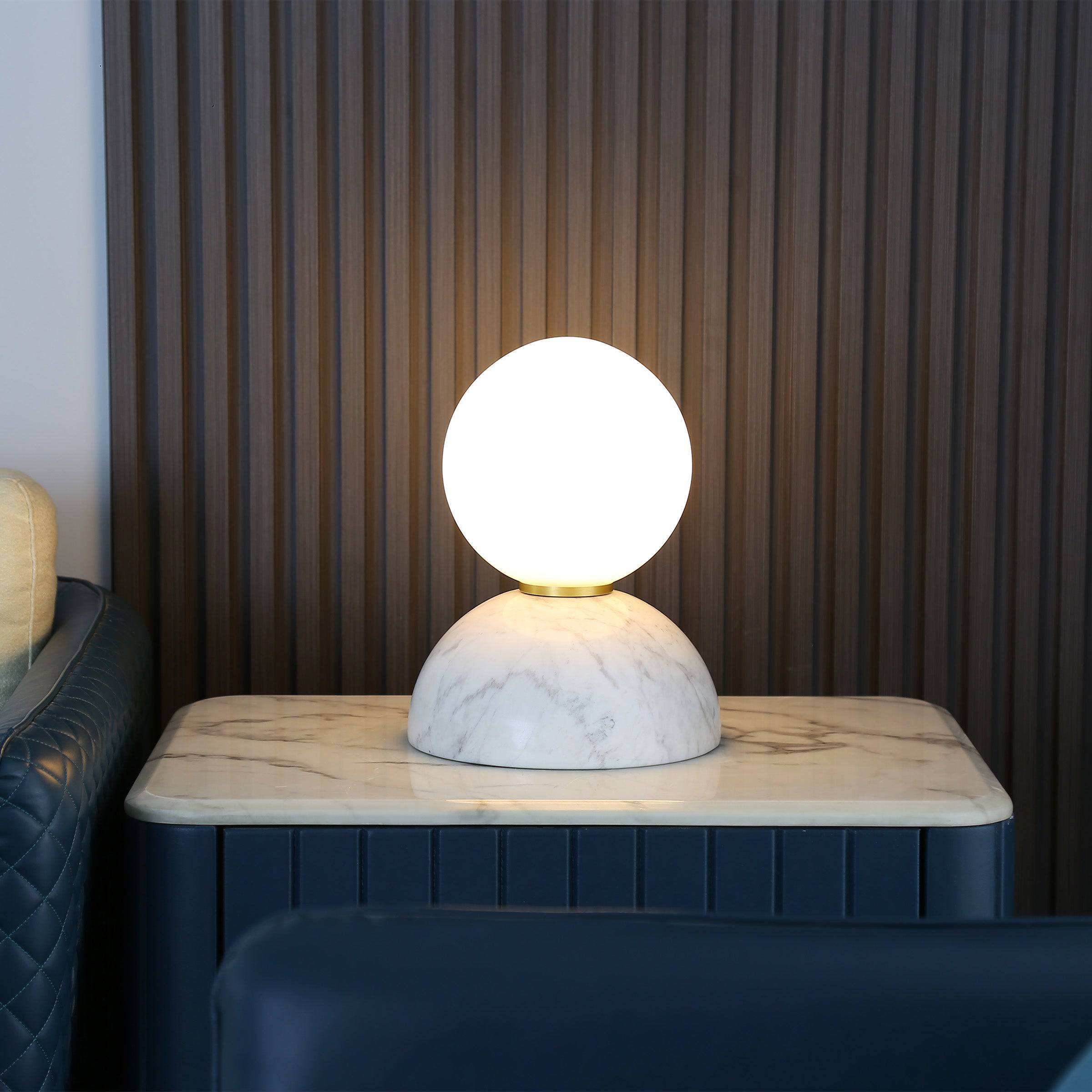 Opal Glass Shade With White Marble Base Table Lamp 8709T-We -  Desk\table Lamps | مصباح طاولة غطاء زجاجي أوبال مع مصباح طاولة بقاعدة من الرخام الأبيض - ebarza Furniture UAE | Shop Modern Furniture in Abu Dhabi & Dubai - مفروشات ايبازرا في الامارات | تسوق اثاث عصري وديكورات مميزة في دبي وابوظبي