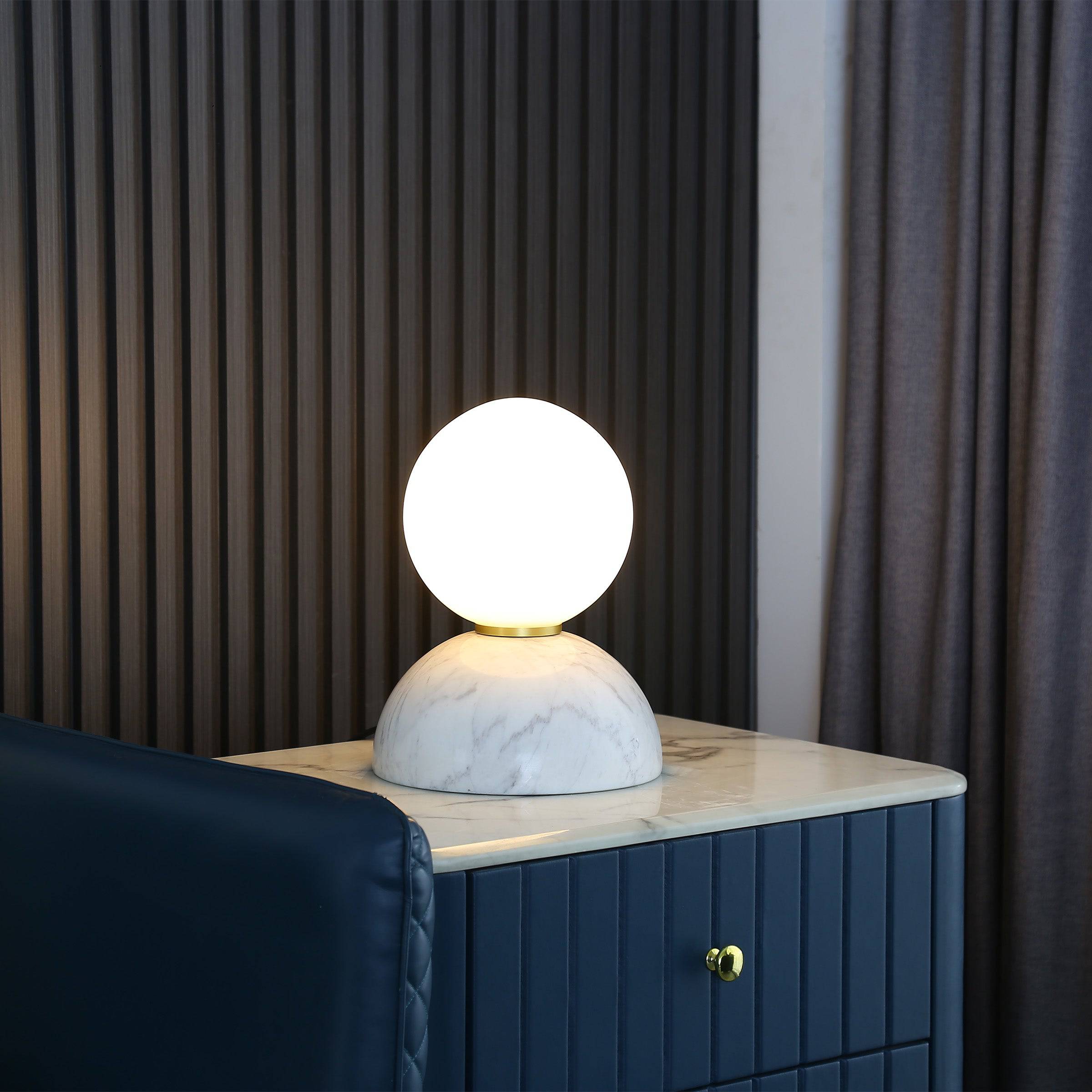 Opal Glass Shade With White Marble Base Table Lamp 8709T-We -  Desk\table Lamps - ebarza Furniture UAE | Shop Modern Furniture in Abu Dhabi & Dubai - مفروشات ايبازرا في الامارات | تسوق اثاث عصري وديكورات مميزة في دبي وابوظبي