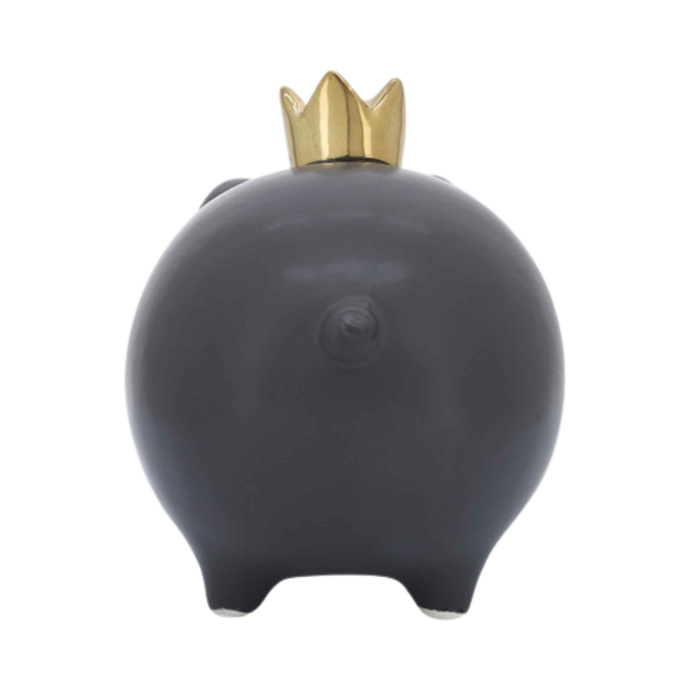 Pig With Crown Ceramic 15 Cm - Black 16955-04 -  Home Decor Figurines | خنزير مع تاج سيراميك 15 سم - اسود - ebarza Furniture UAE | Shop Modern Furniture in Abu Dhabi & Dubai - مفروشات ايبازرا في الامارات | تسوق اثاث عصري وديكورات مميزة في دبي وابوظبي