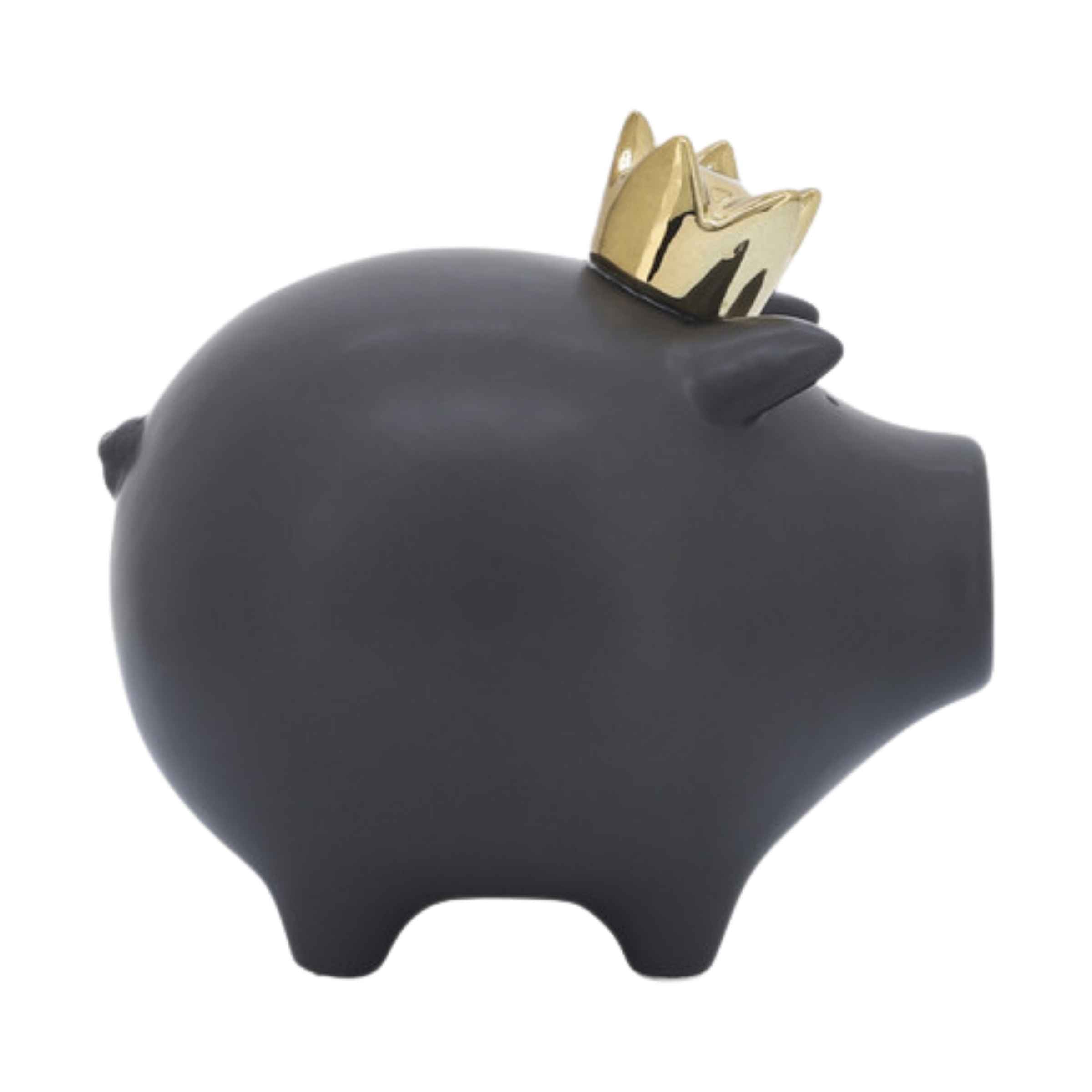 Pig With Crown Ceramic 15 Cm - Black 16955-04 -  Home Decor Figurines | خنزير مع تاج سيراميك 15 سم - اسود - ebarza Furniture UAE | Shop Modern Furniture in Abu Dhabi & Dubai - مفروشات ايبازرا في الامارات | تسوق اثاث عصري وديكورات مميزة في دبي وابوظبي