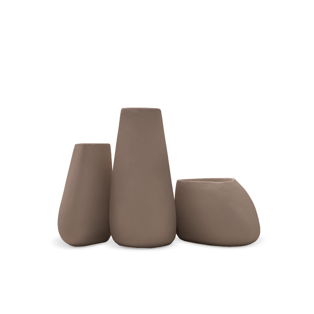 Pre-order 35 Days Delivery - Set Of 3 Outdoor/Indoor Fiberglass Concrete Planter Box Xk-8177A+B+C - Coffee Brown -  Planter Boxes - ebarza Furniture UAE | Shop Modern Furniture in Abu Dhabi & Dubai - مفروشات ايبازرا في الامارات | تسوق اثاث عصري وديكورات مميزة في دبي وابوظبي