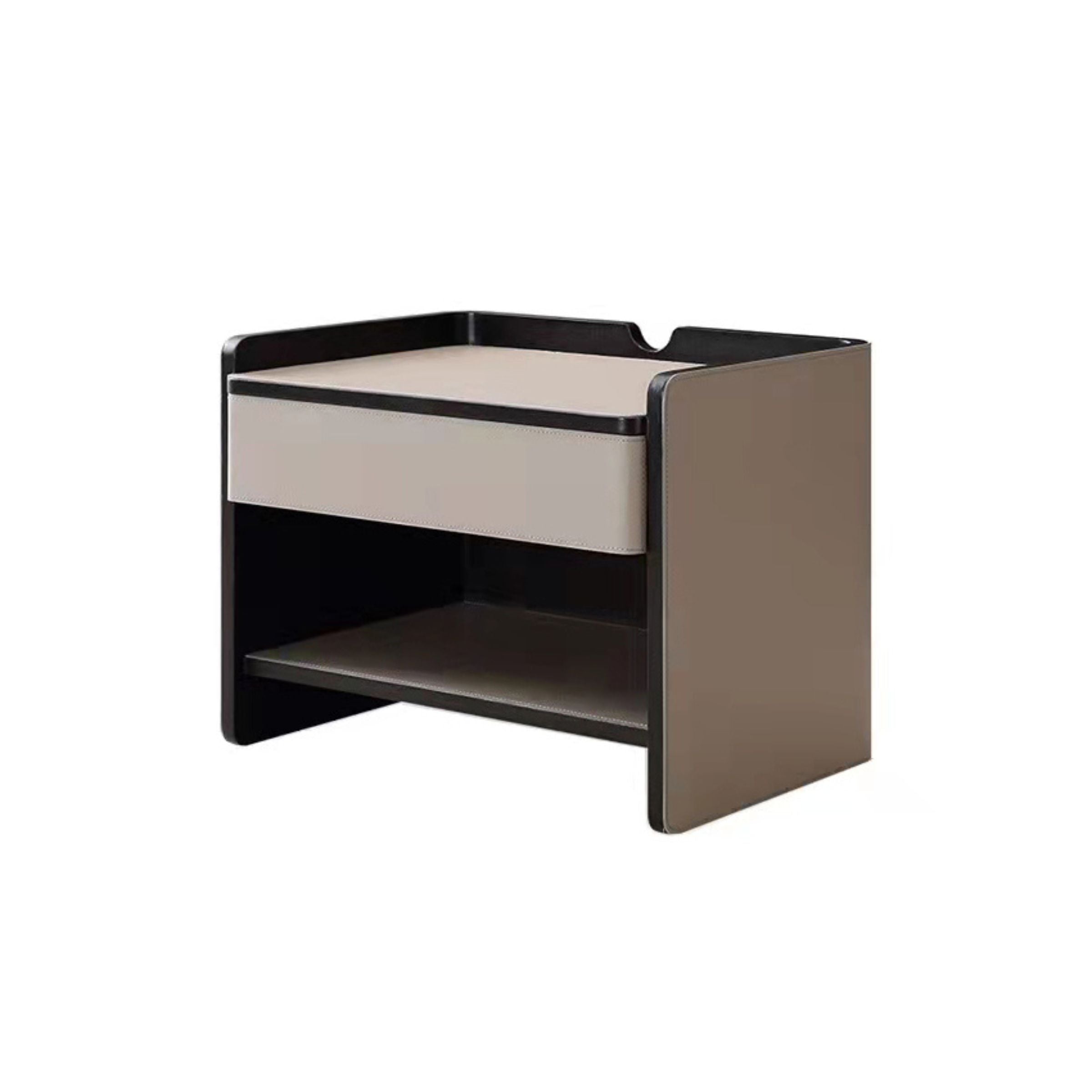 Pre-order 35 Days Delivery Mycroft Saddle Leather Bedside Table MLL-T37 Khaki -  Side Tables - ebarza Furniture UAE | Shop Modern Furniture in Abu Dhabi & Dubai - مفروشات ايبازرا في الامارات | تسوق اثاث عصري وديكورات مميزة في دبي وابوظبي