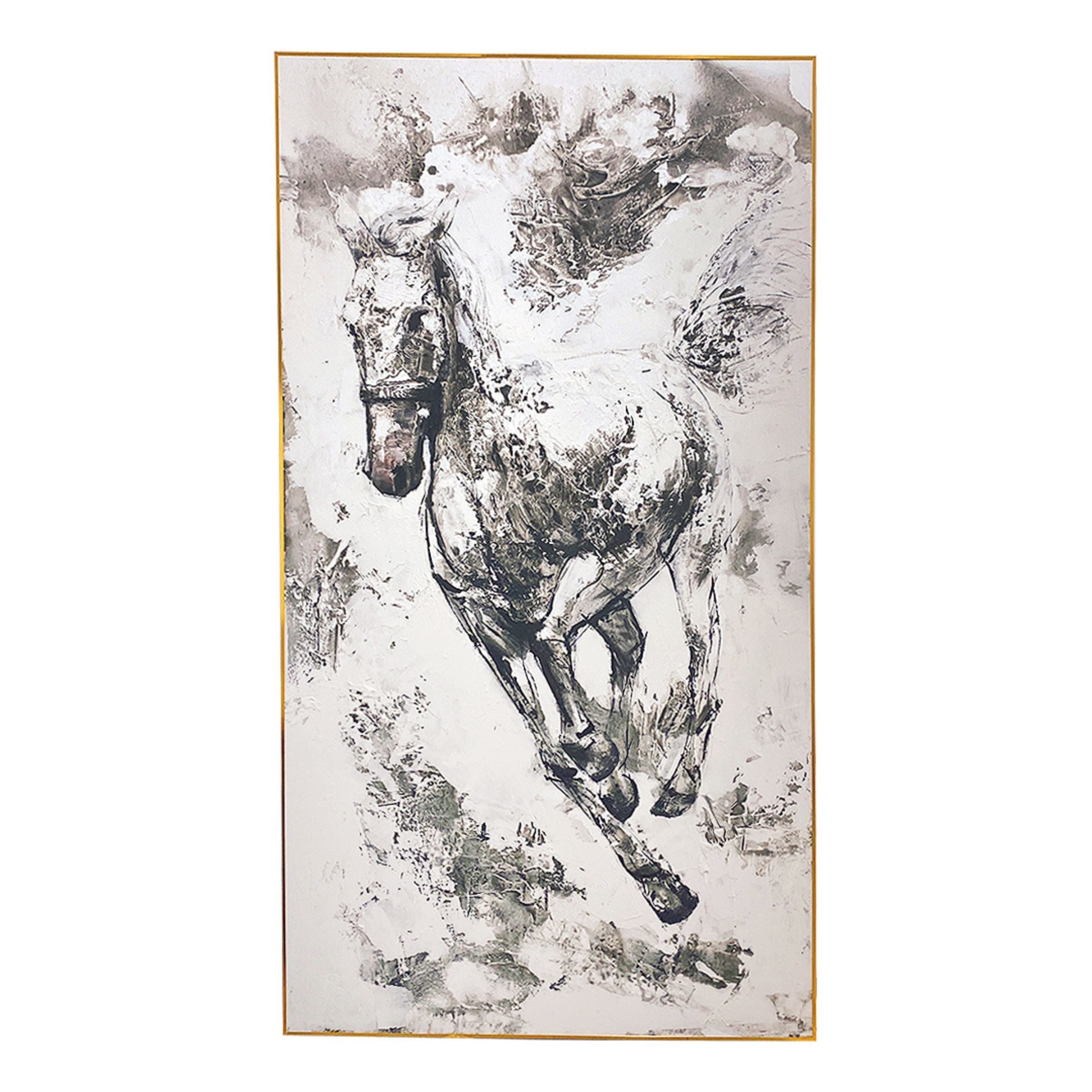 Winter White Horse Hand Painted Art Painting 120*220cm SOASAMPLE006 -  Paintings - ebarza Furniture UAE | Shop Modern Furniture in Abu Dhabi & Dubai - مفروشات ايبازرا في الامارات | تسوق اثاث عصري وديكورات مميزة في دبي وابوظبي