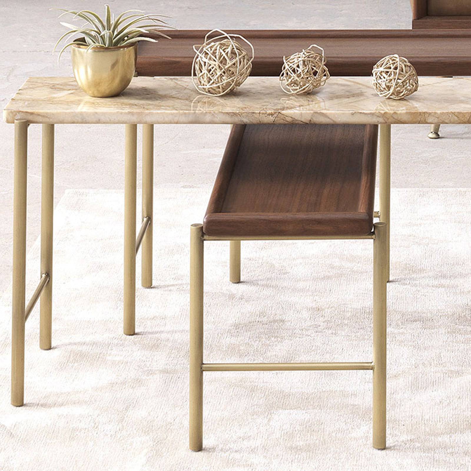 Prizma Center Table With Marble And Wood Top Prizma-Center -  Coffee Tables | طاولة وسط بريزما بسطح رخام وخشب - ebarza Furniture UAE | Shop Modern Furniture in Abu Dhabi & Dubai - مفروشات ايبازرا في الامارات | تسوق اثاث عصري وديكورات مميزة في دبي وابوظبي