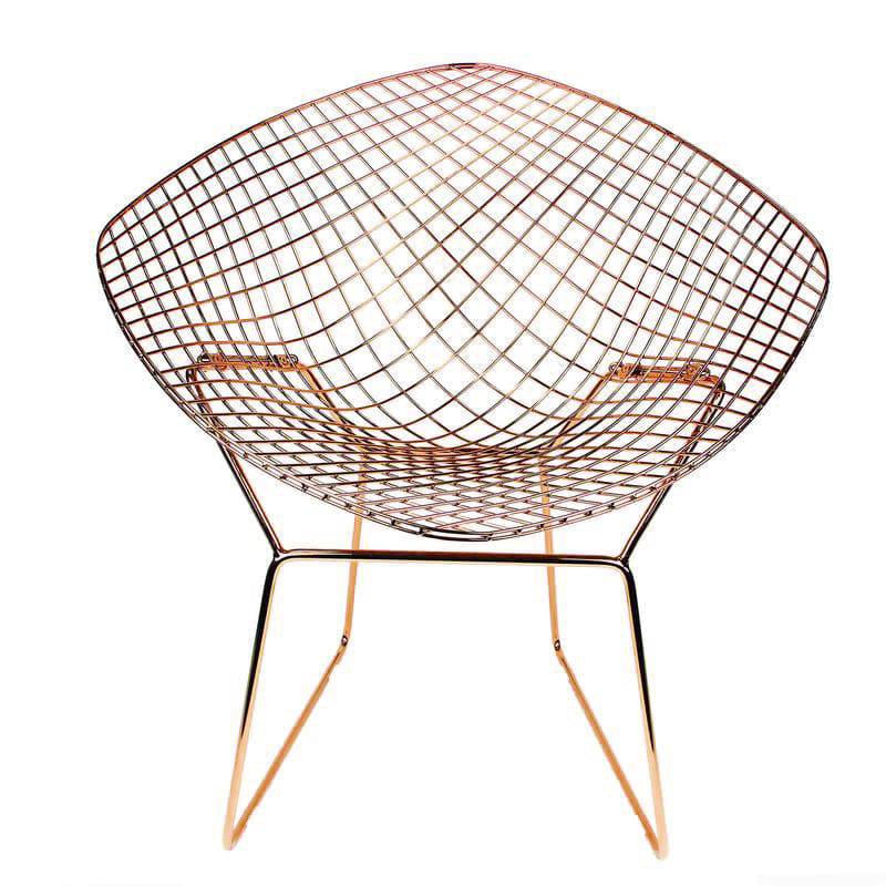 Rose Gold Diamond Wire Chair & Cushion Bp8019Rg -  Chairs - ebarza Furniture UAE | Shop Modern Furniture in Abu Dhabi & Dubai - مفروشات ايبازرا في الامارات | تسوق اثاث عصري وديكورات مميزة في دبي وابوظبي