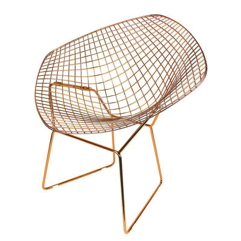 Rose Gold Diamond Wire Chair & Cushion Bp8019Rg -  Chairs - ebarza Furniture UAE | Shop Modern Furniture in Abu Dhabi & Dubai - مفروشات ايبازرا في الامارات | تسوق اثاث عصري وديكورات مميزة في دبي وابوظبي