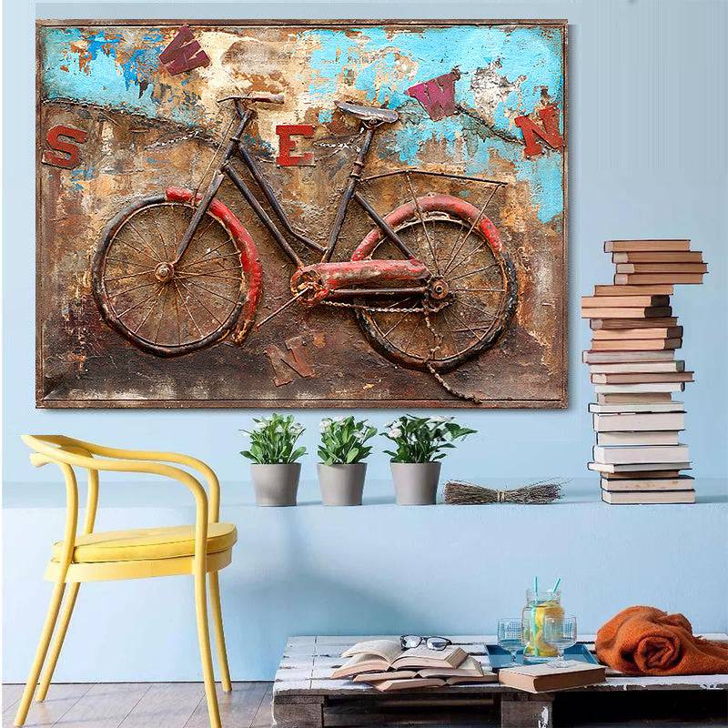 Rusty Bicycle Handcrafted Metal Art Painting 120X90 Cm Soap013 -  Paintings - ebarza Furniture UAE | Shop Modern Furniture in Abu Dhabi & Dubai - مفروشات ايبازرا في الامارات | تسوق اثاث عصري وديكورات مميزة في دبي وابوظبي