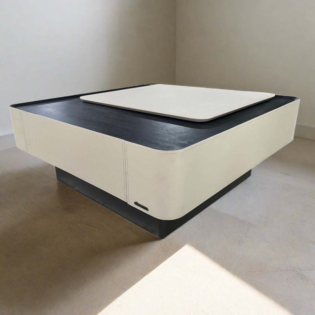 Saddle Leather Veneer Coffee Table MLL-D110 -  Coffee Tables | طاولة القهوة ذات القشرة الجلدية - ebarza Furniture UAE | Shop Modern Furniture in Abu Dhabi & Dubai - مفروشات ايبازرا في الامارات | تسوق اثاث عصري وديكورات مميزة في دبي وابوظبي