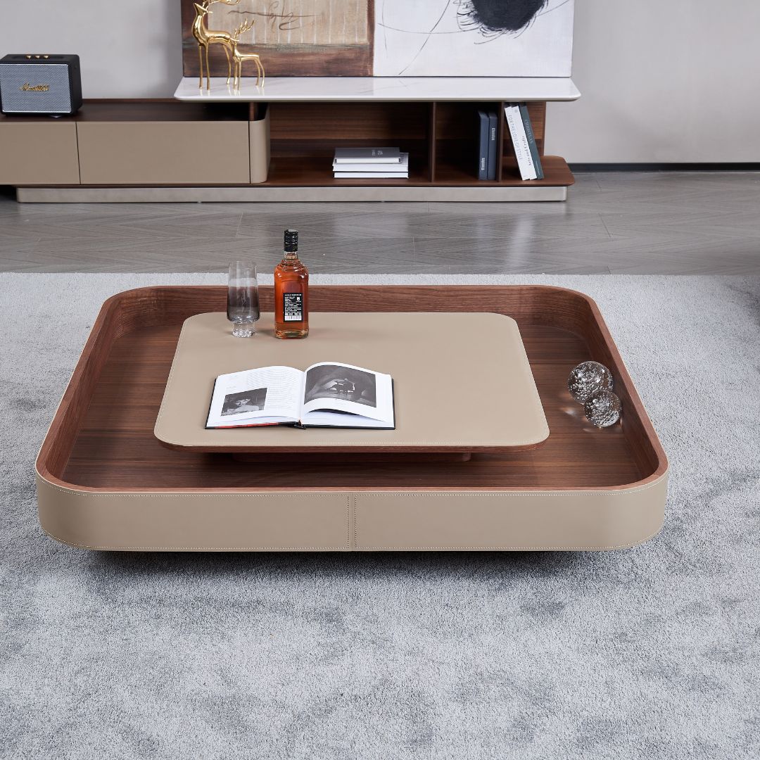 Saddle Leather Veneer Coffee Table MLL-D129 -  Coffee Tables | طاولة قهوة بقشرة سرج من الجلد - ebarza Furniture UAE | Shop Modern Furniture in Abu Dhabi & Dubai - مفروشات ايبازرا في الامارات | تسوق اثاث عصري وديكورات مميزة في دبي وابوظبي